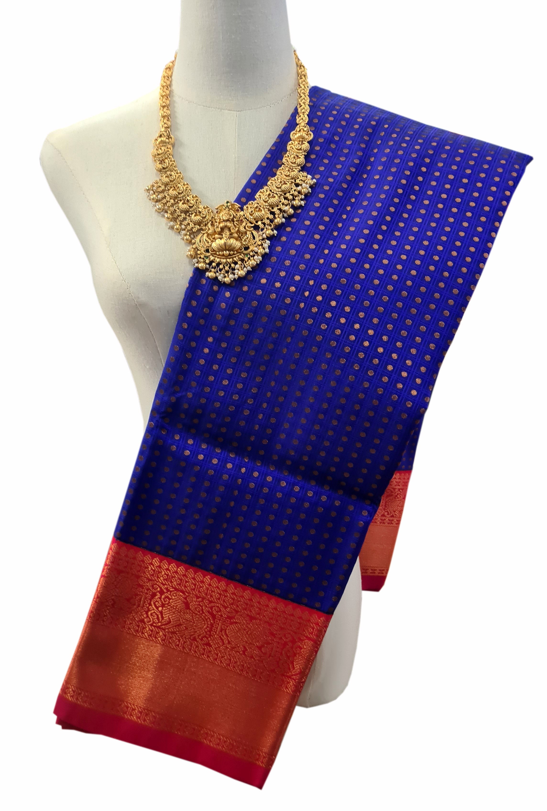 Kanchi Vegan Silk Saree With Contrast Blouse and Rich Jari Pallu