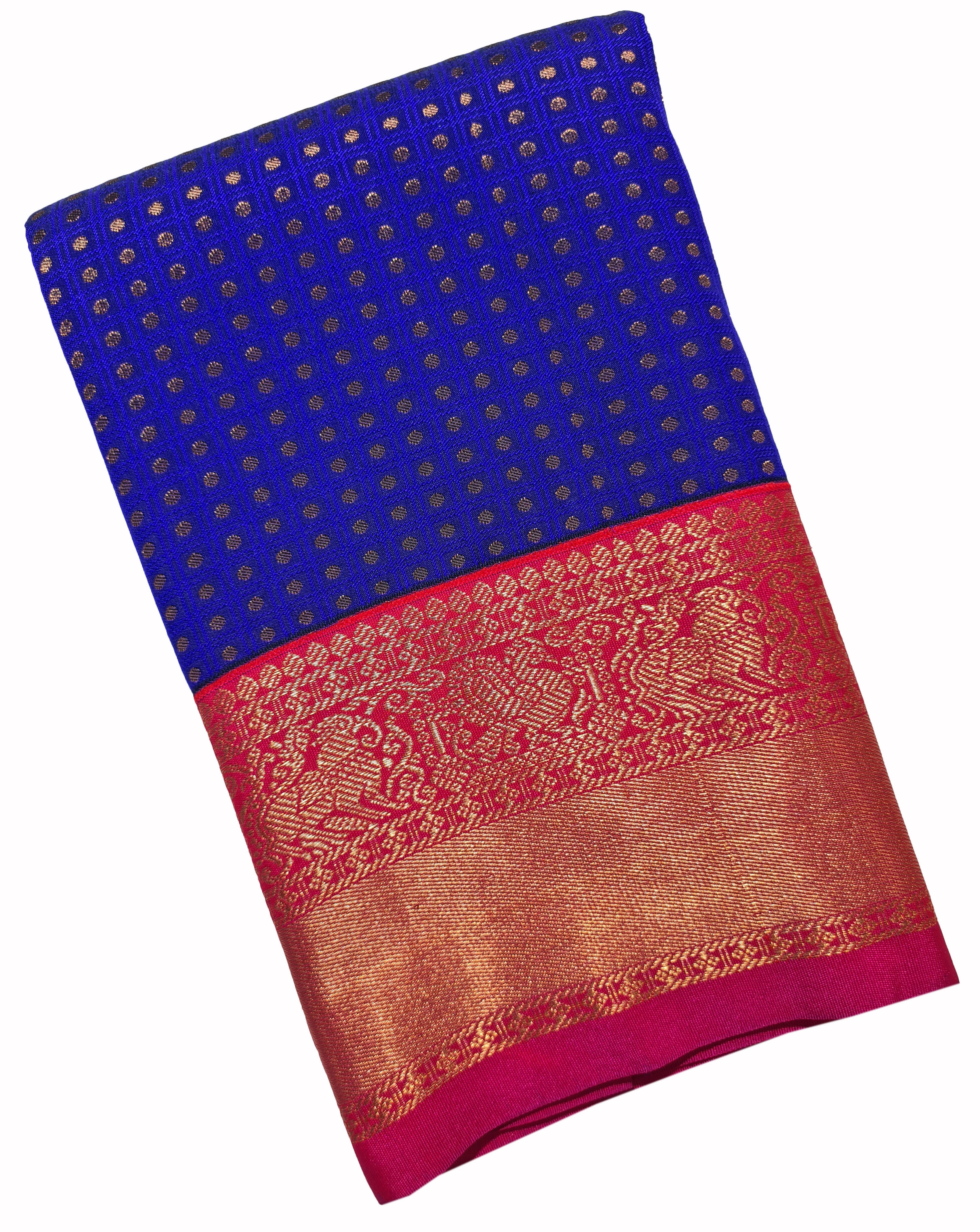 Kanchi Vegan Silk Saree With Contrast Blouse and Rich Jari Pallu