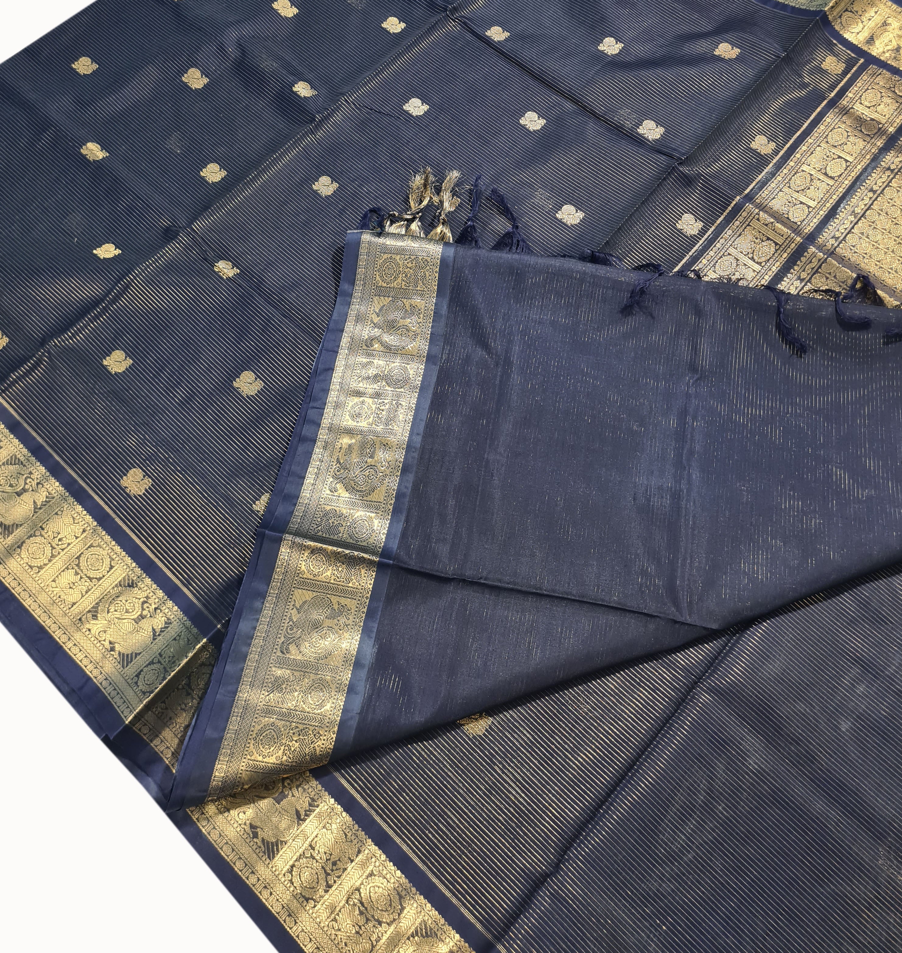 Navy Blue Vairaoosi Kanchipuram Pure Silk Cotton Saree