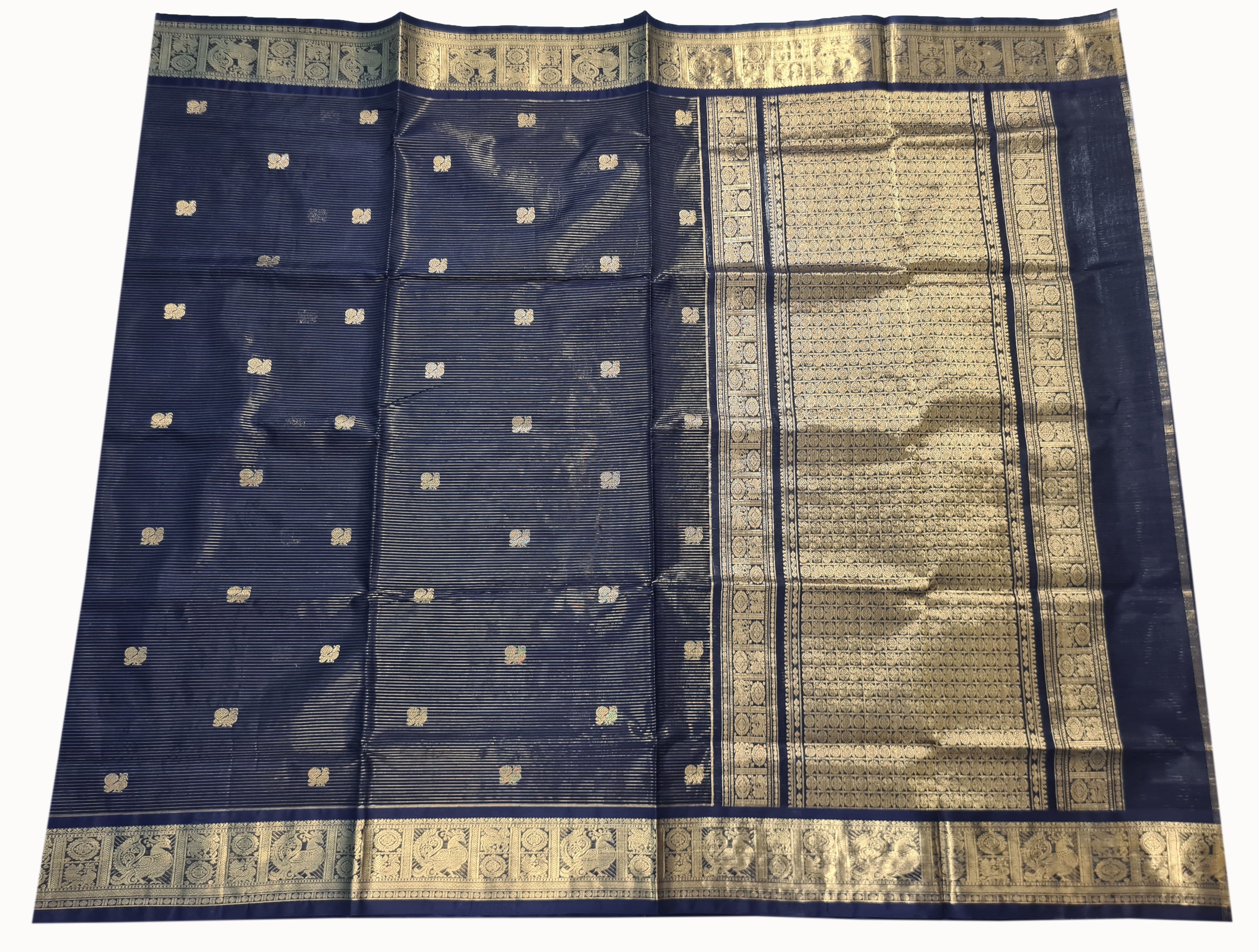 Navy Blue Vairaoosi Kanchipuram Pure Silk Cotton Saree