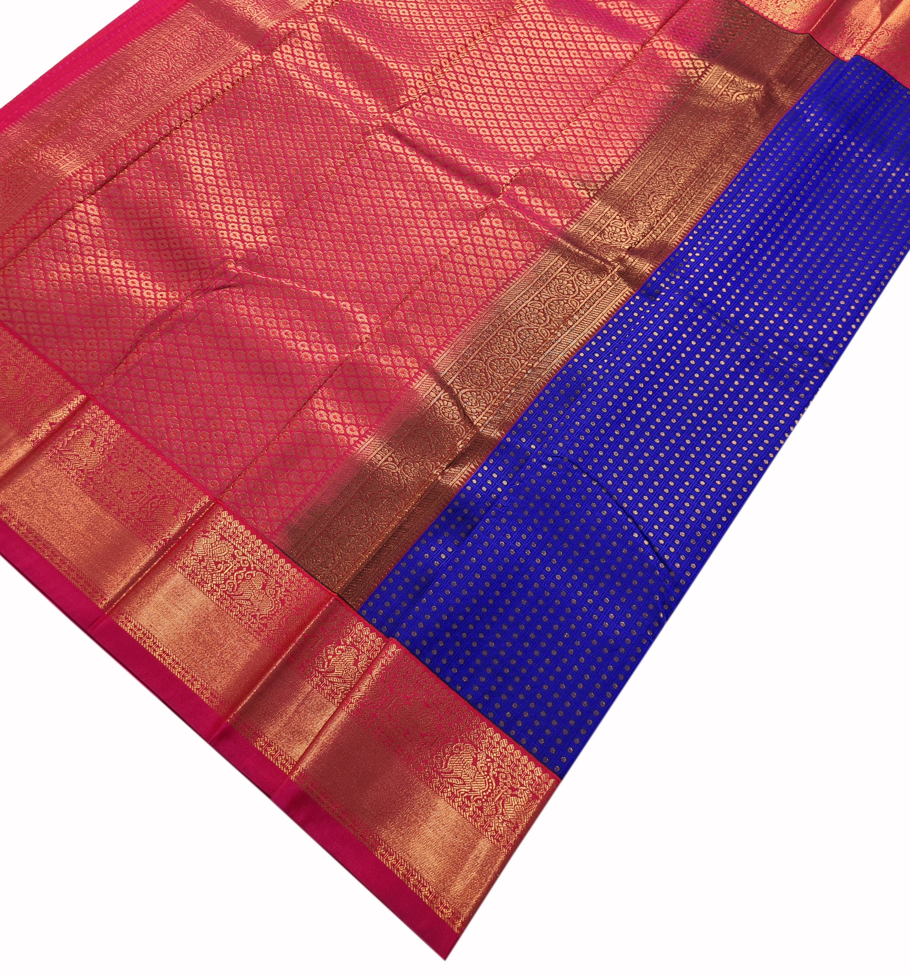 Kanchi Vegan Silk Saree With Contrast Blouse and Rich Jari Pallu