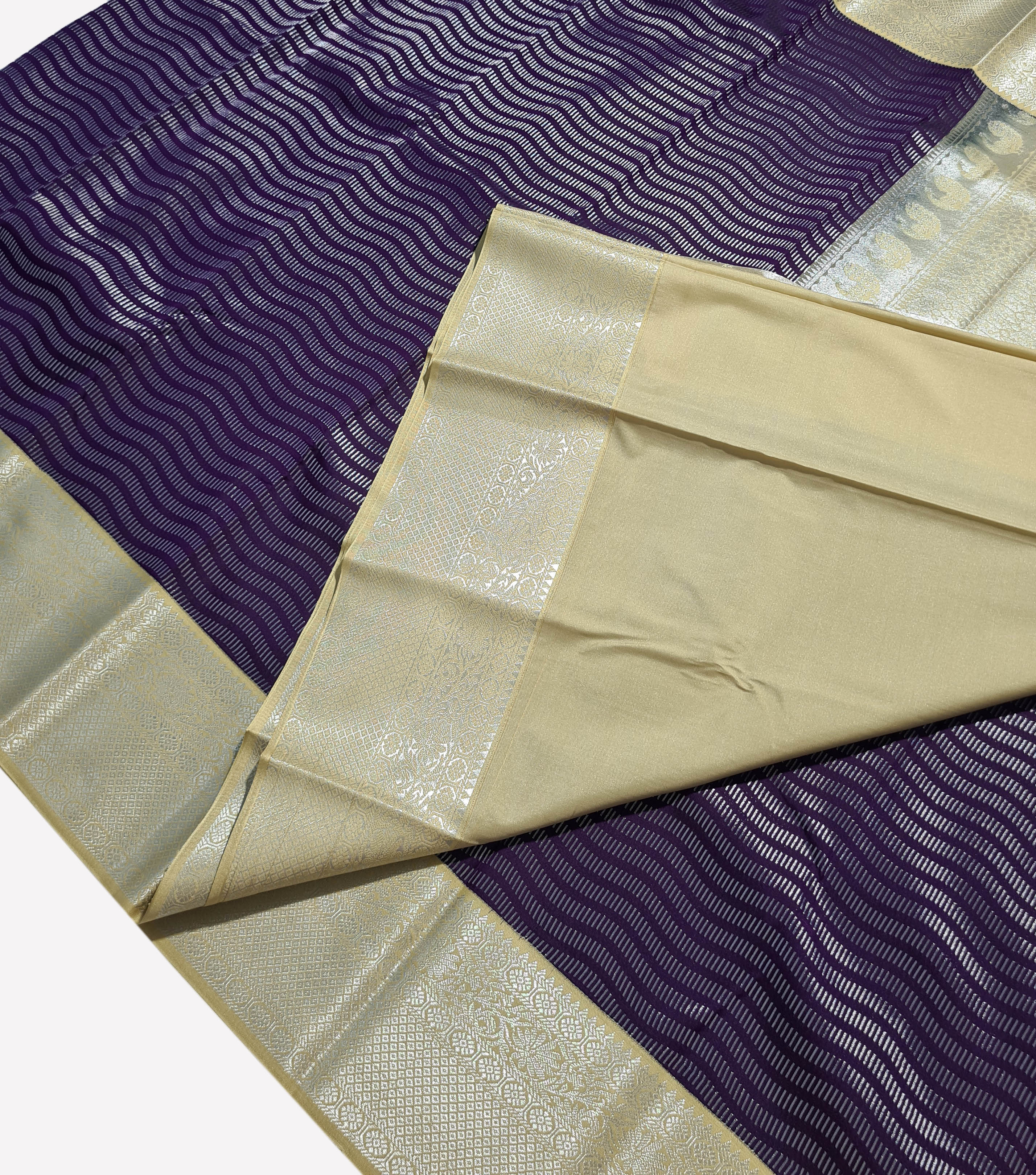 Kanchi Vegan Silk Saree With Contrast Blouse and Rich Jari Pallu