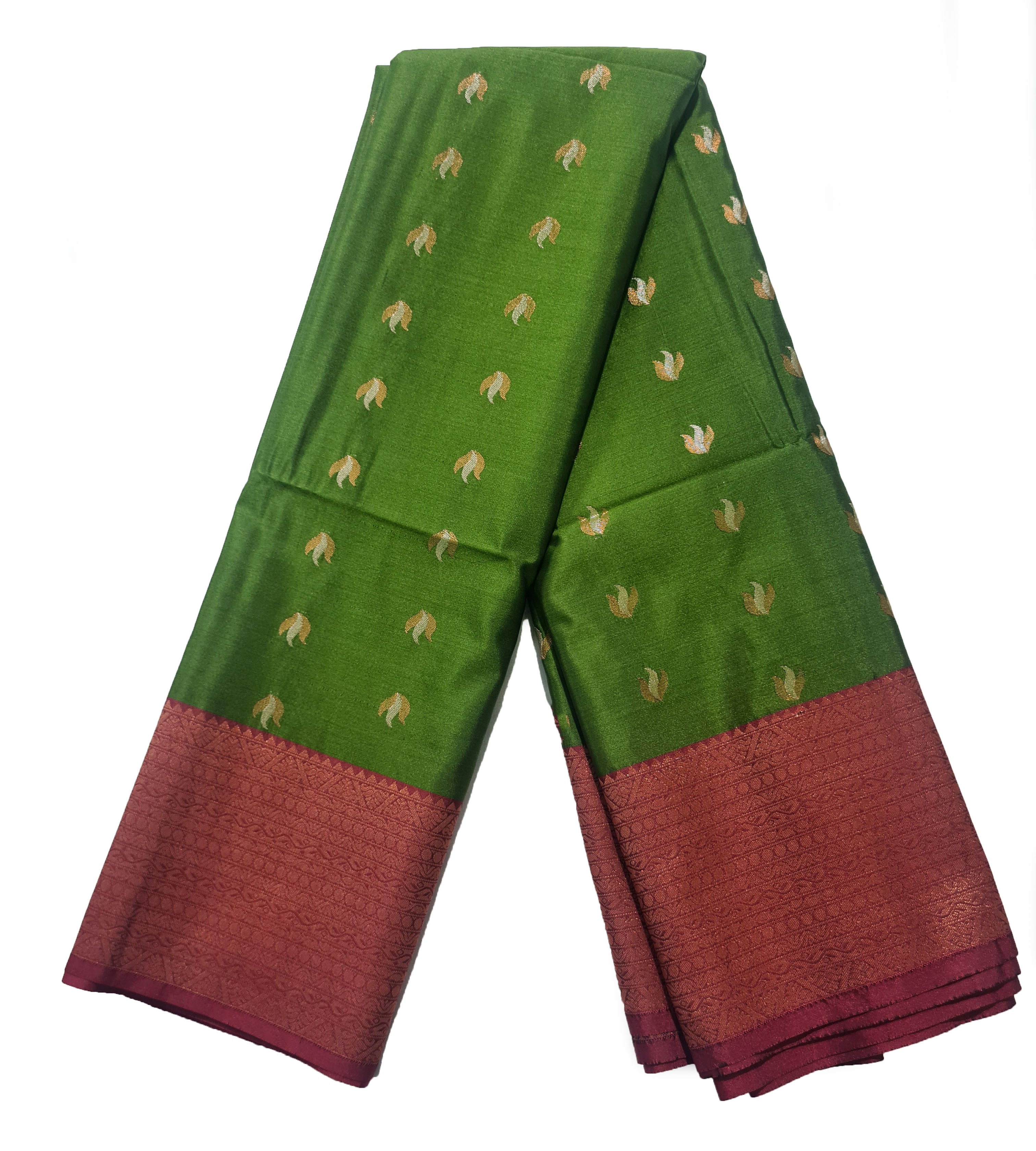 Kanchi Vegan Silk Saree With Contrast Blouse and Rich Jari Pallu