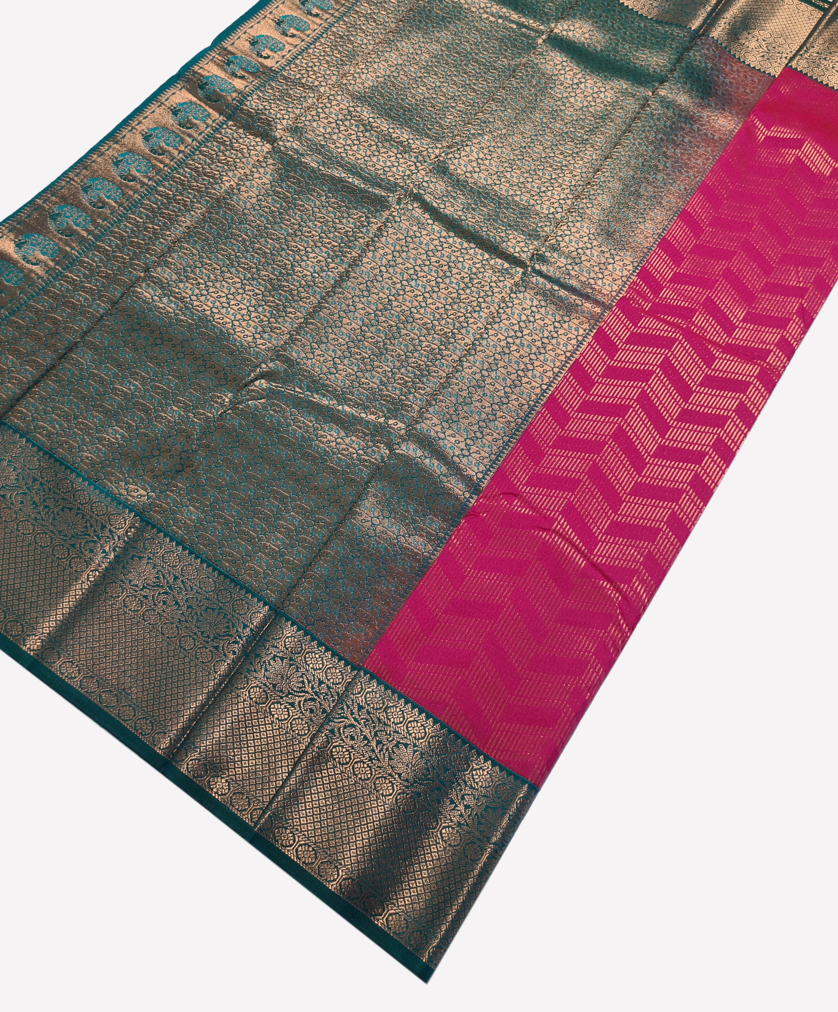 Kanchi Vegan Silk Saree With Contrast Blouse and Rich Jari Pallu