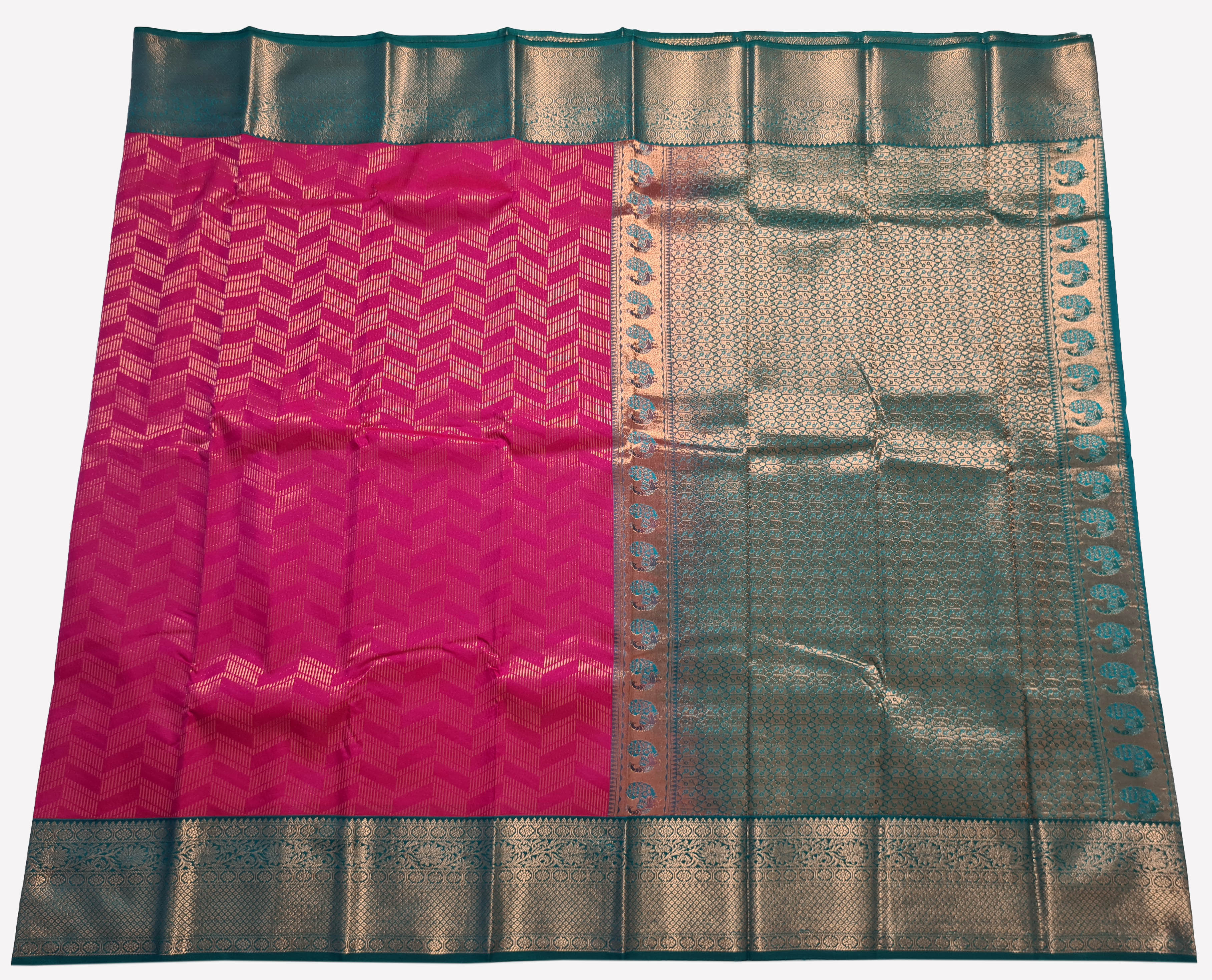 Kanchi Vegan Silk Saree With Contrast Blouse and Rich Jari Pallu