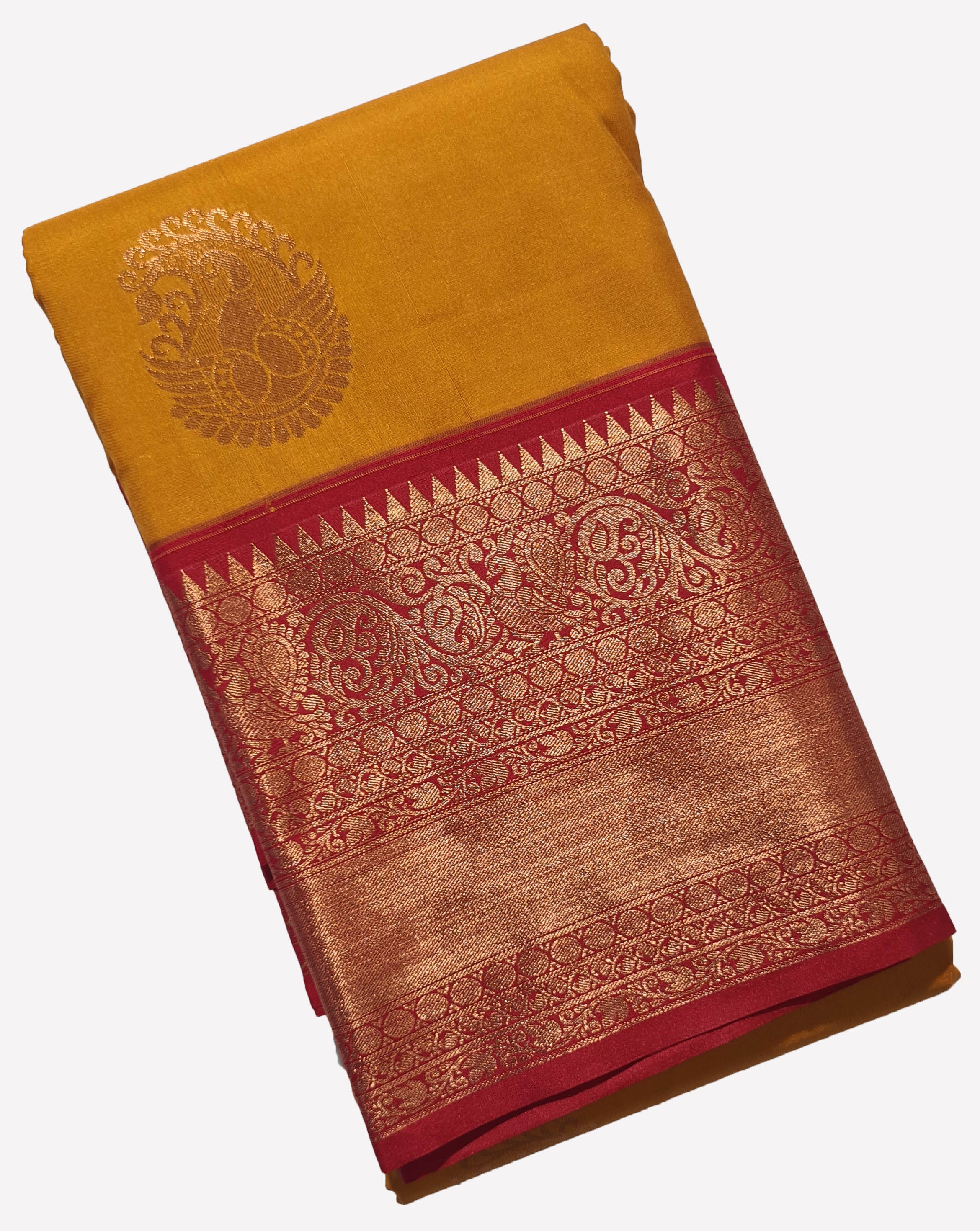 Kanchi Vegan Silk Saree With Contrast Blouse and Rich Jari Pallu
