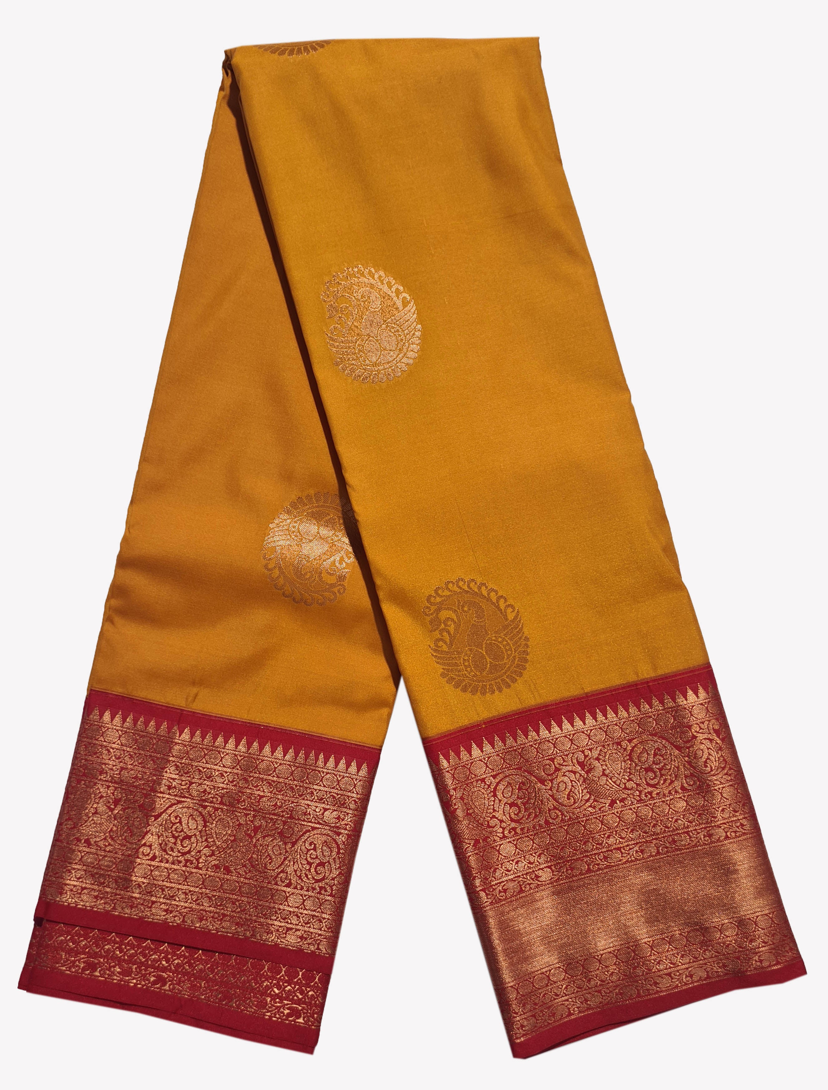 Kanchi Vegan Silk Saree With Contrast Blouse and Rich Jari Pallu