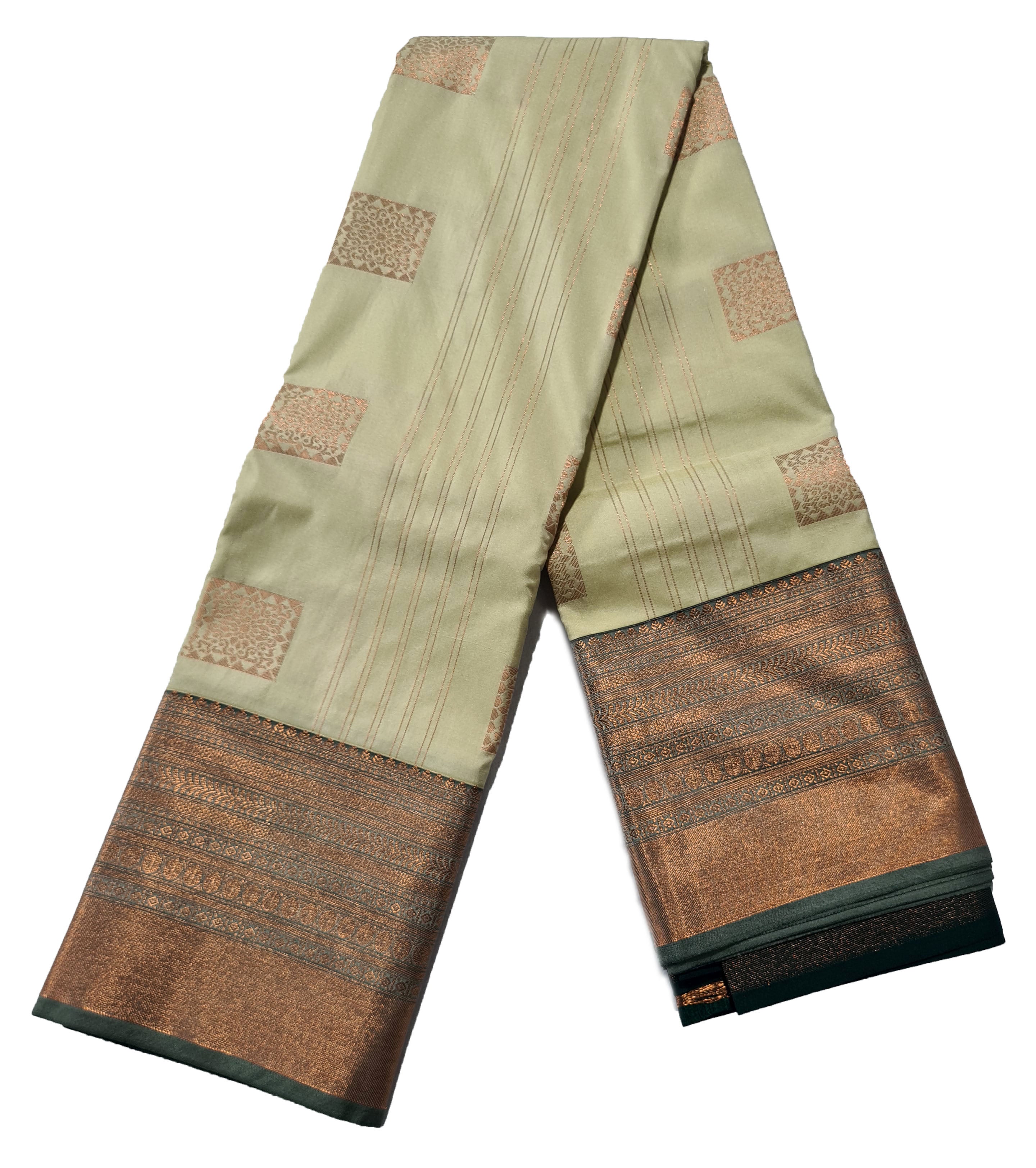 Kanchi Vegan Silk Saree With Contrast Blouse and Rich Jari Pallu