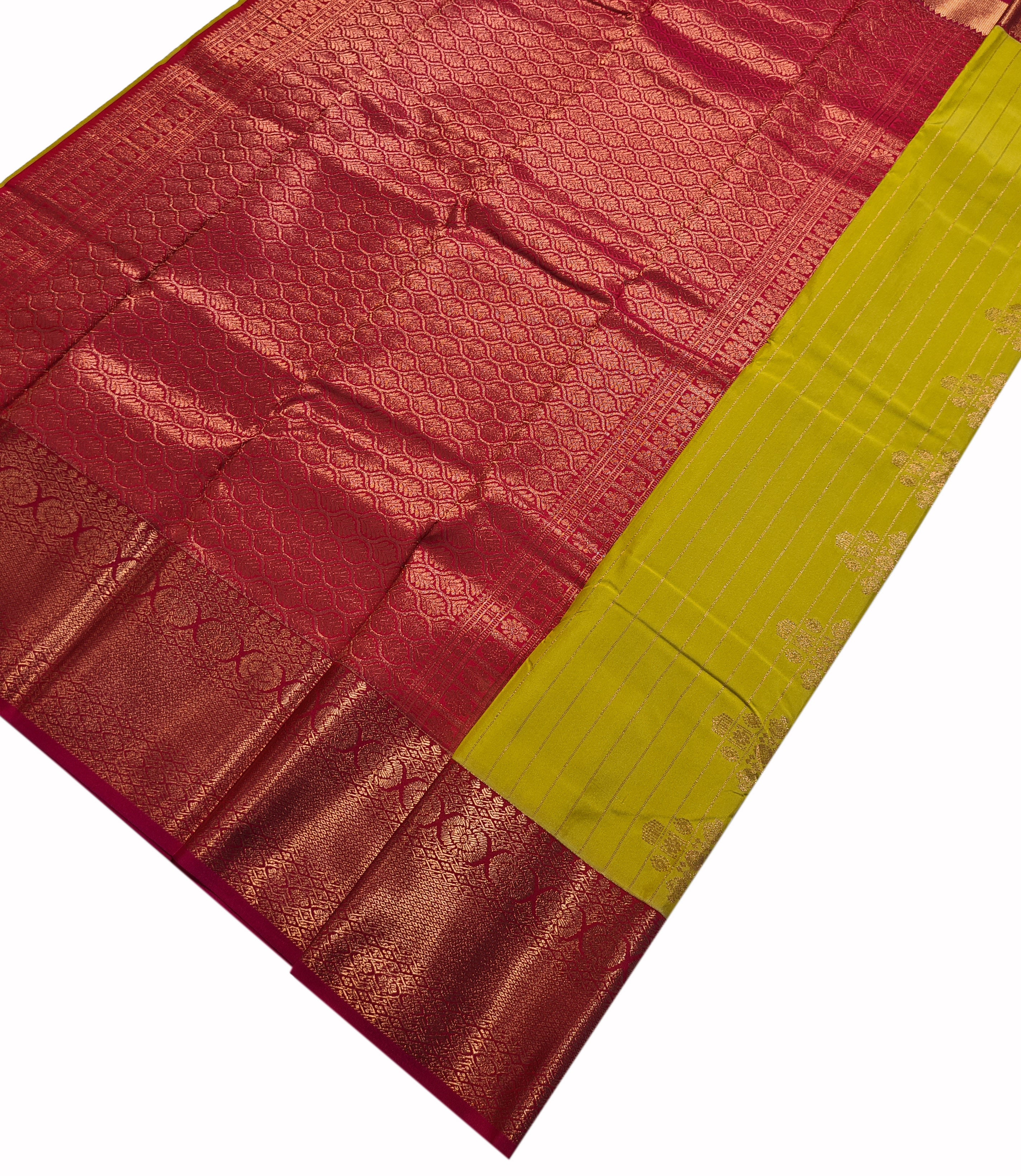 Kanchi Vegan Silk Saree With Contrast Blouse and Rich Jari Pallu