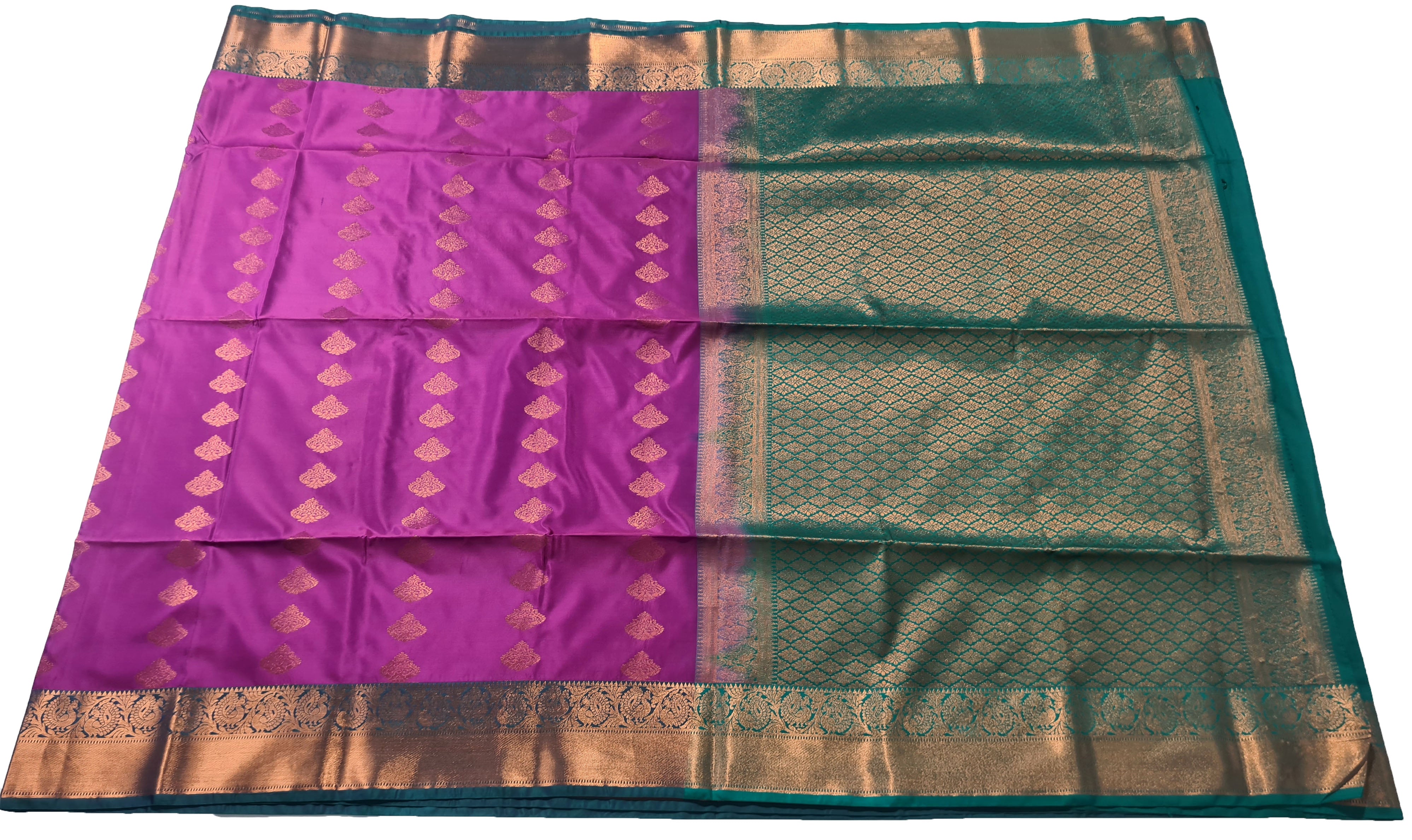 Kanchi Vegan Silk Saree With Contrast Blouse and Rich Jari Pallu