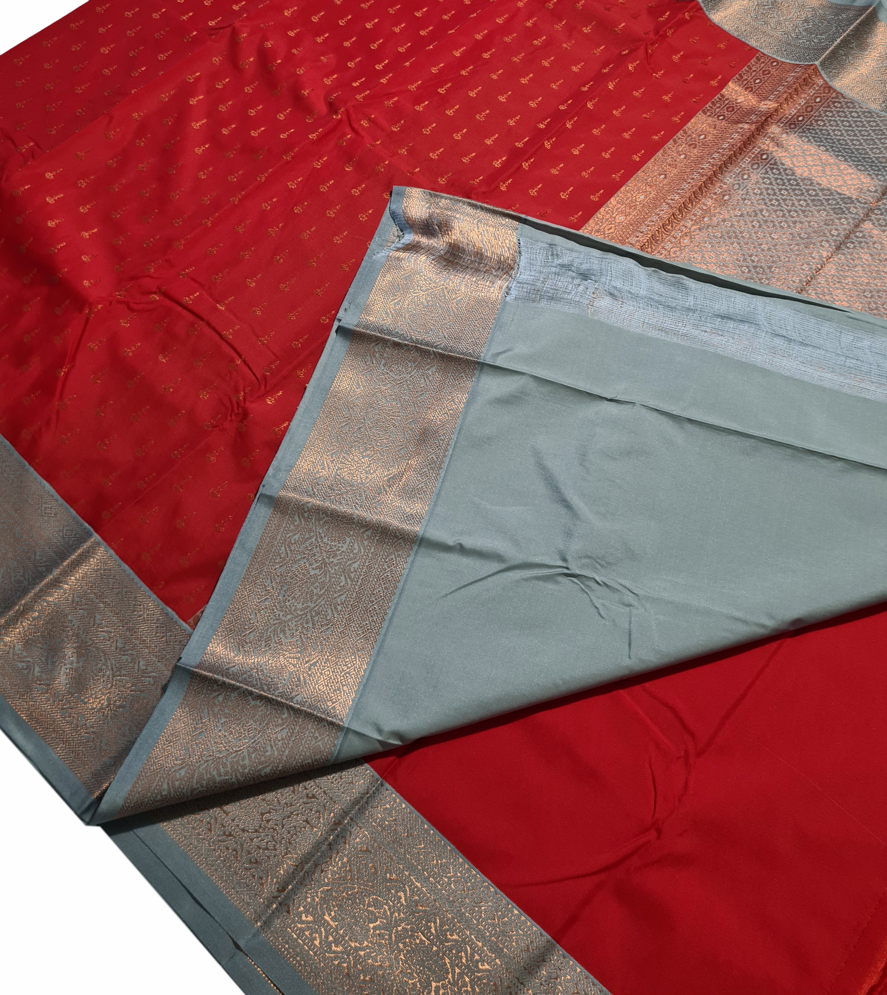 Kanchi Vegan Silk Saree With Contrast Blouse and Rich Jari Pallu