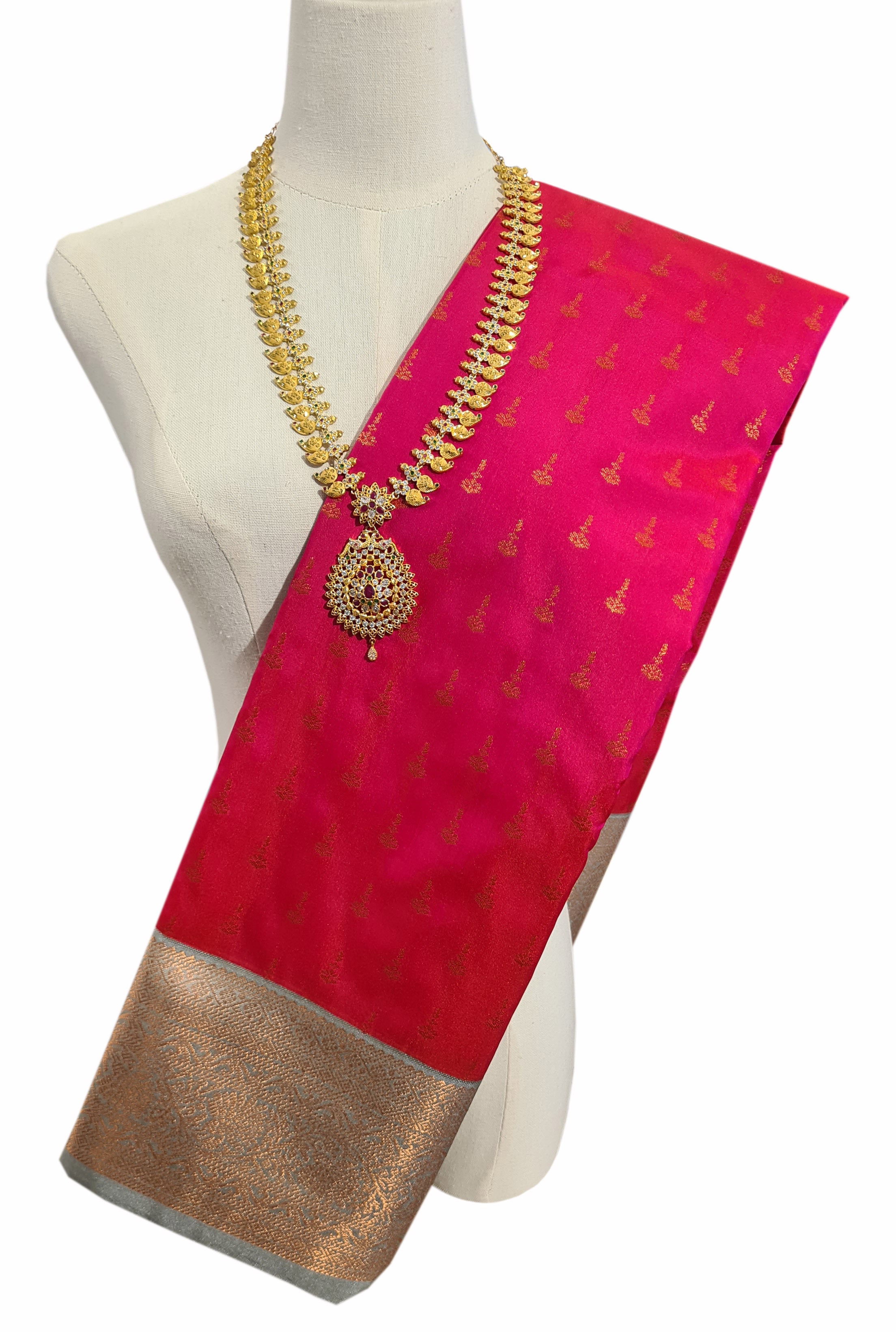 Kanchi Vegan Silk Saree With Contrast Blouse and Rich Jari Pallu