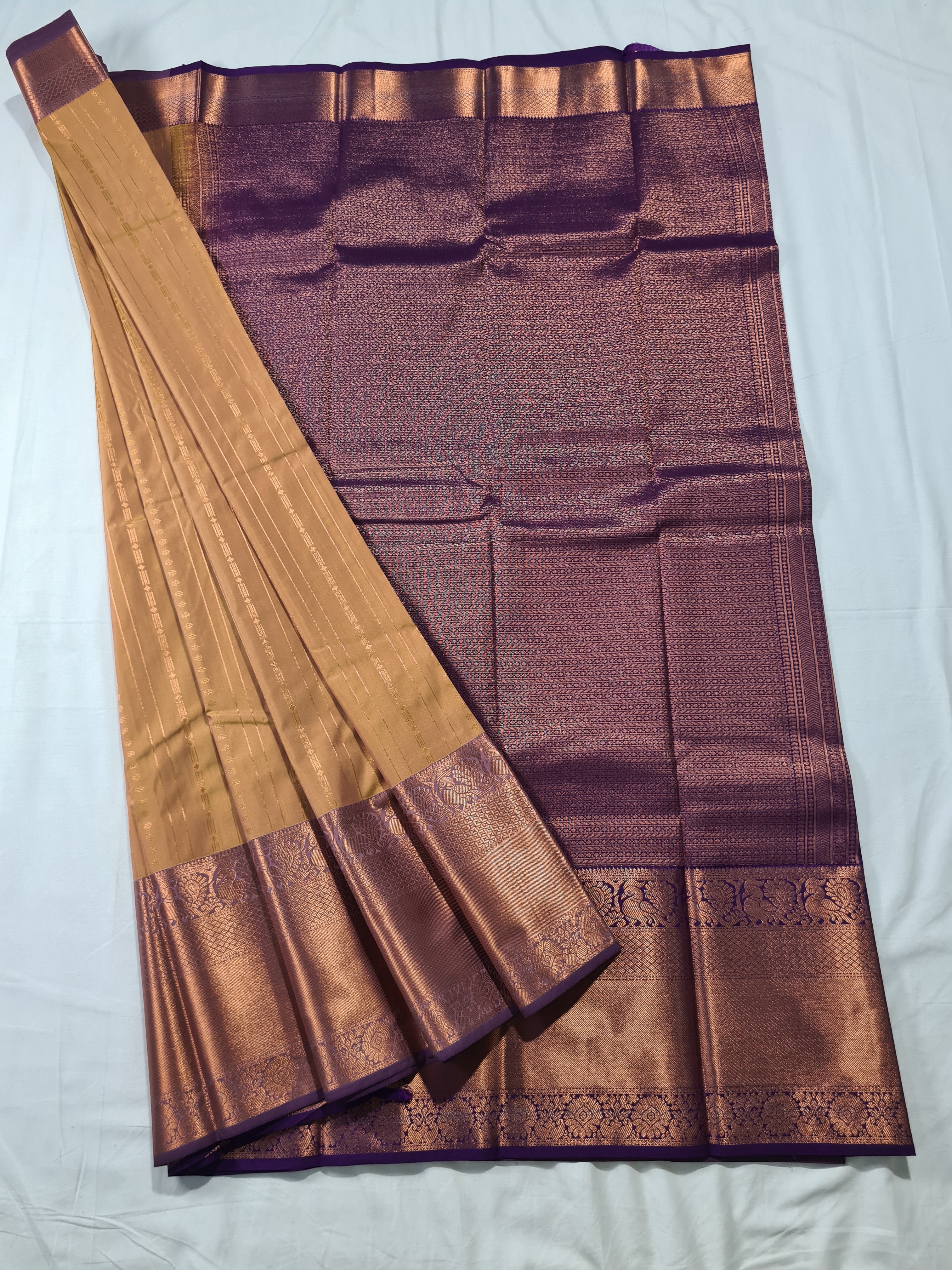 Kanchi Vegan Silk Saree With Contrast Blouse and Rich Jari Pallu