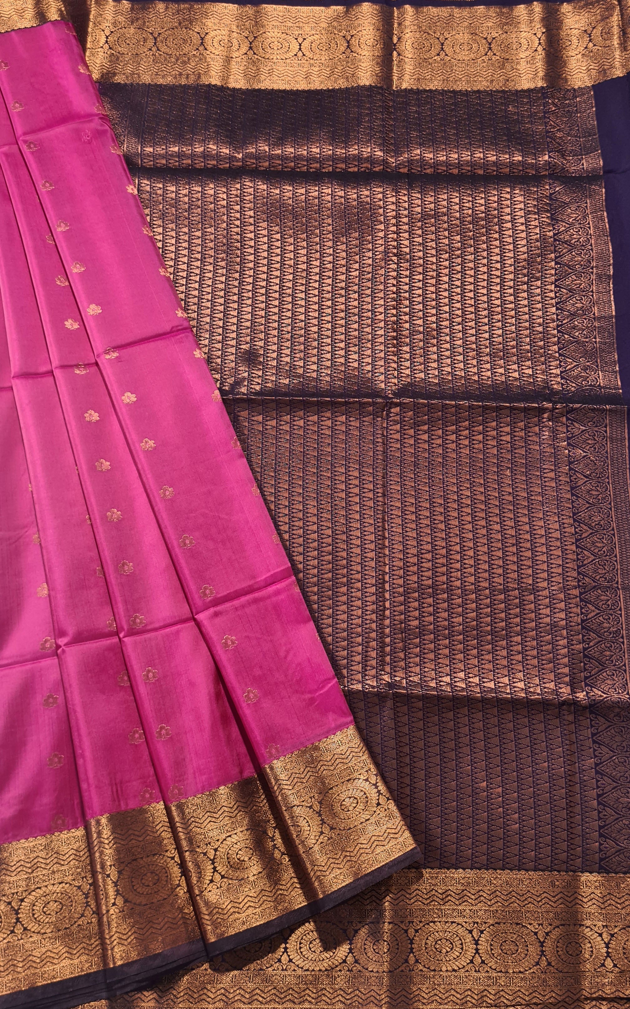 Kanchi Vegan Silk Saree With Contrast Blouse and Rich Jari Pallu