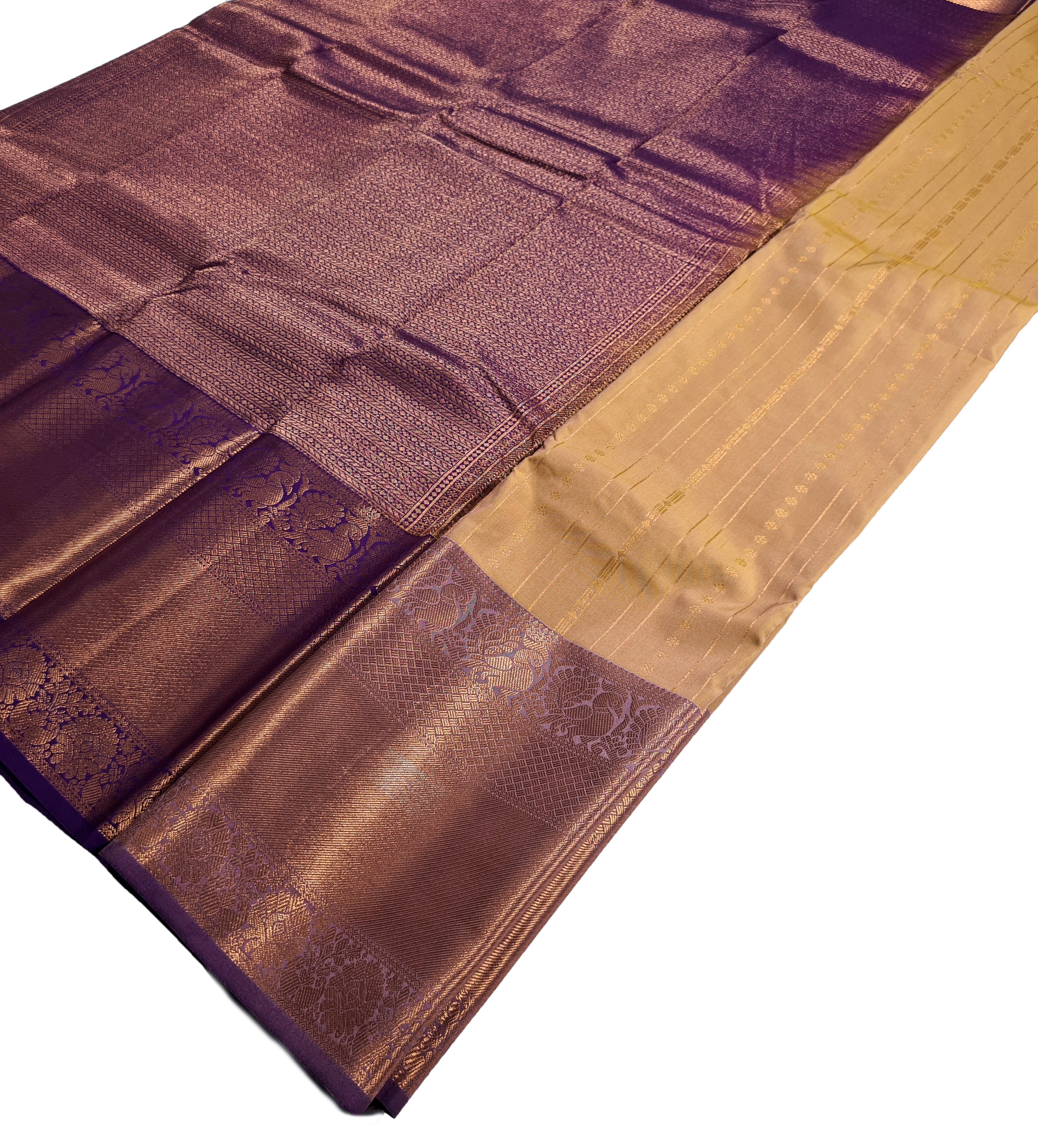 Kanchi Vegan Silk Saree With Contrast Blouse and Rich Jari Pallu