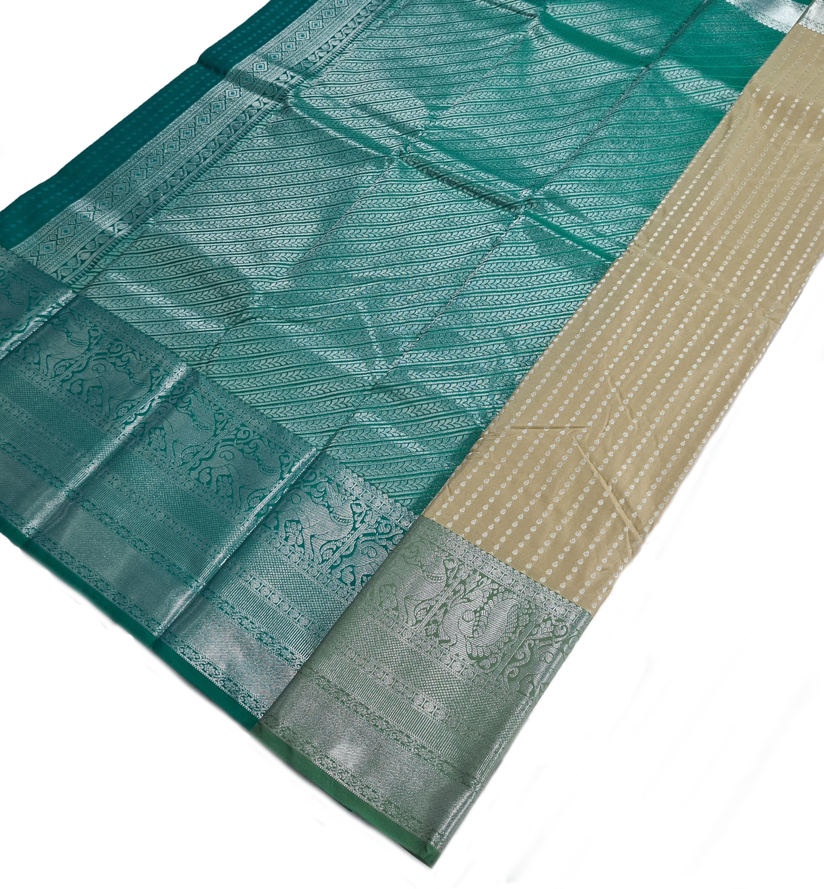 Kanchi Vegan Silk Saree With Contrast Blouse and Rich Jari Pallu