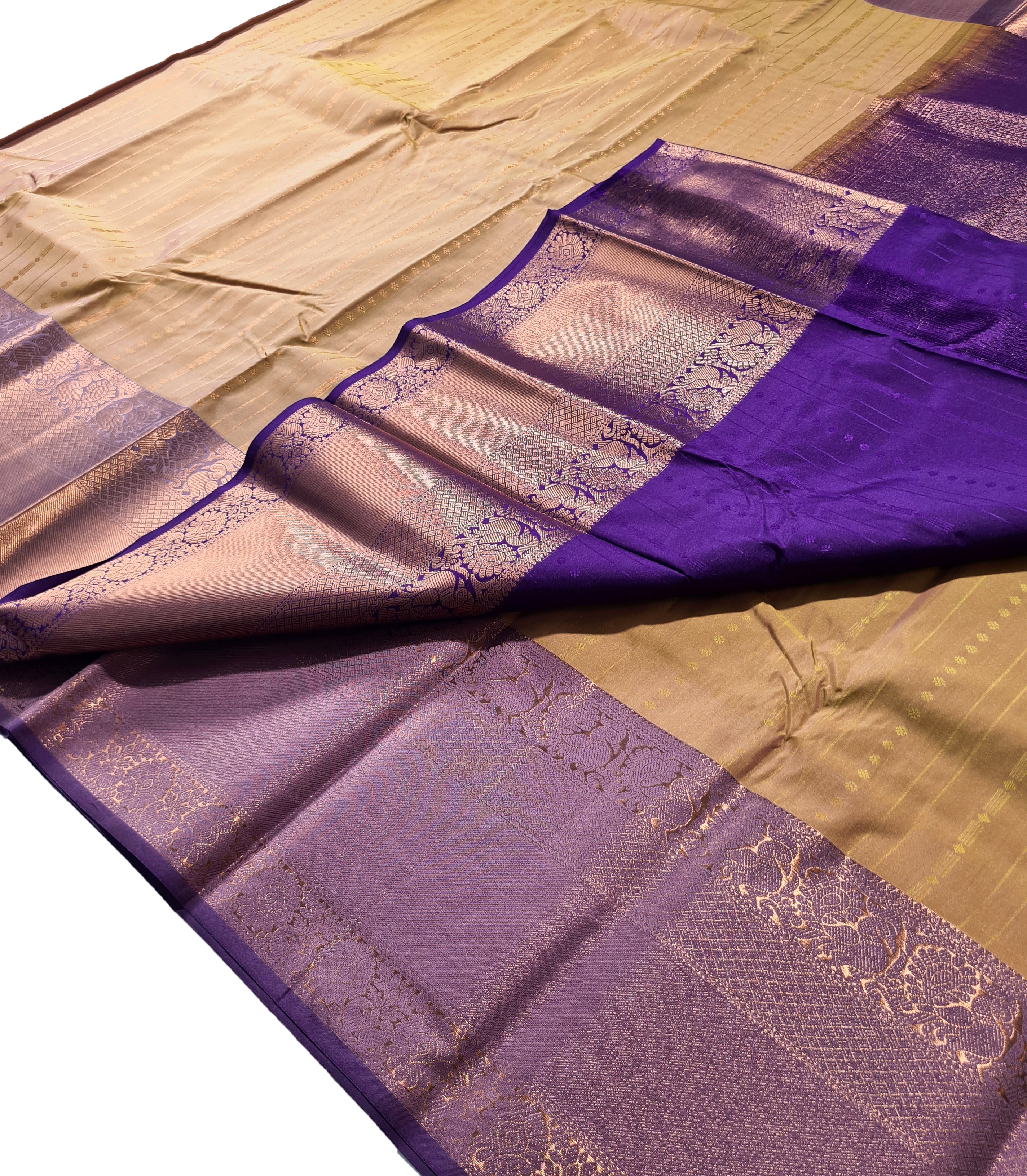 Kanchi Vegan Silk Saree With Contrast Blouse and Rich Jari Pallu