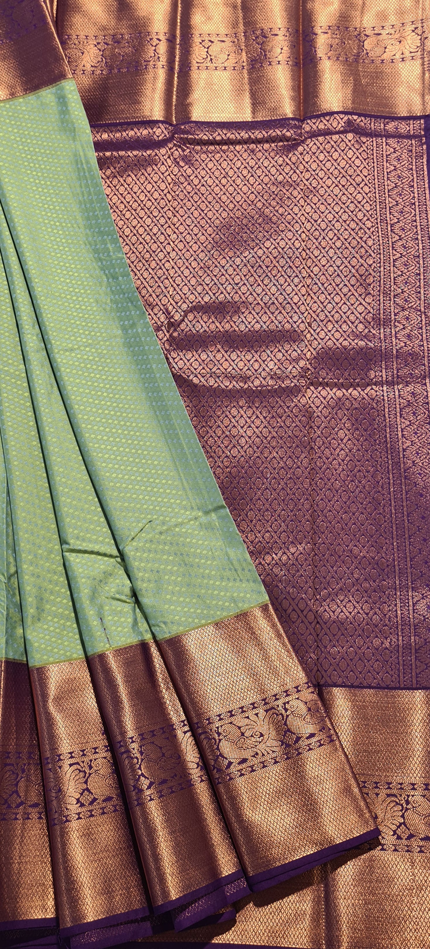 Kanchi Vegan Silk Saree With Contrast Blouse and Rich Jari Pallu