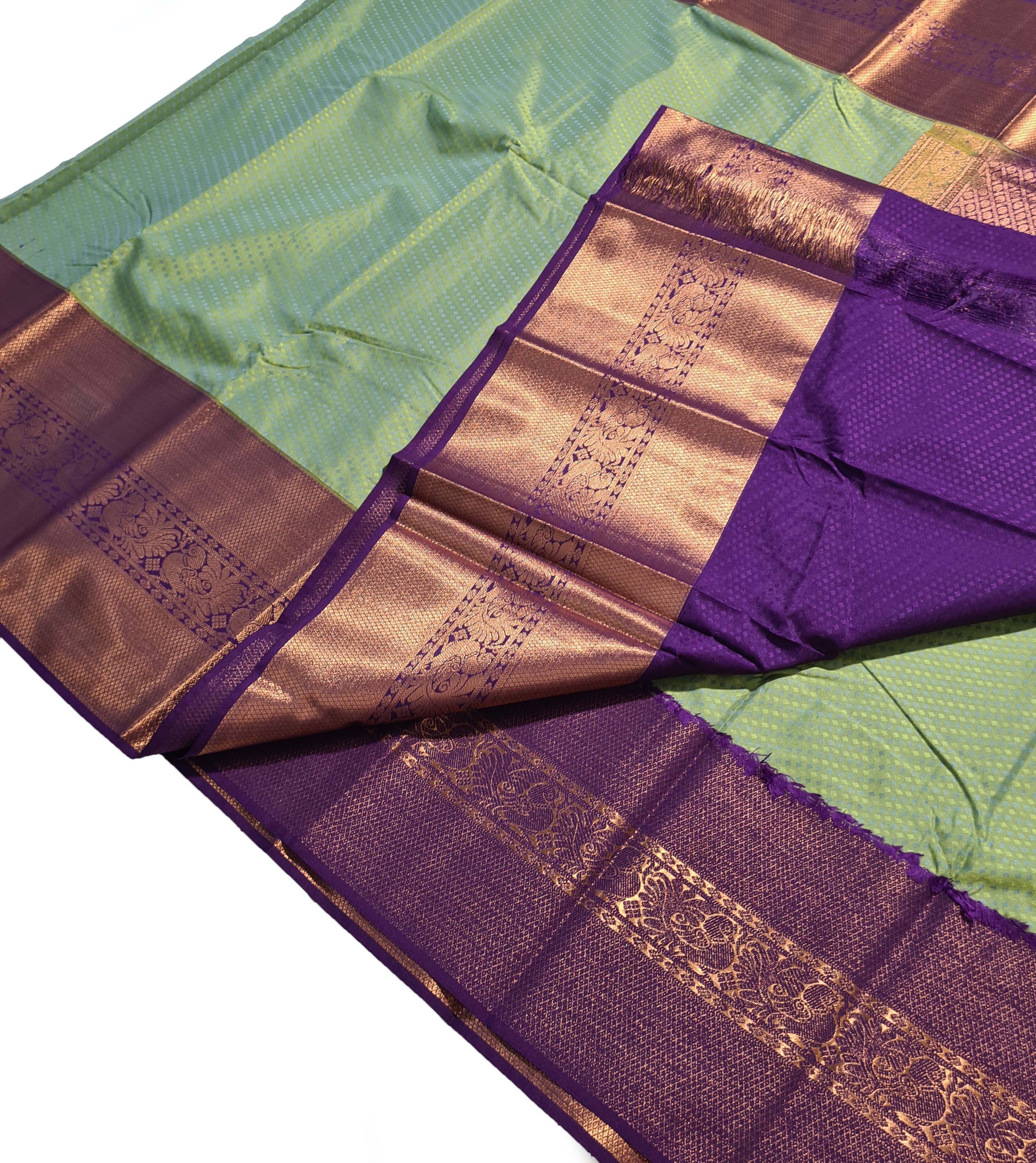 Kanchi Vegan Silk Saree With Contrast Blouse and Rich Jari Pallu