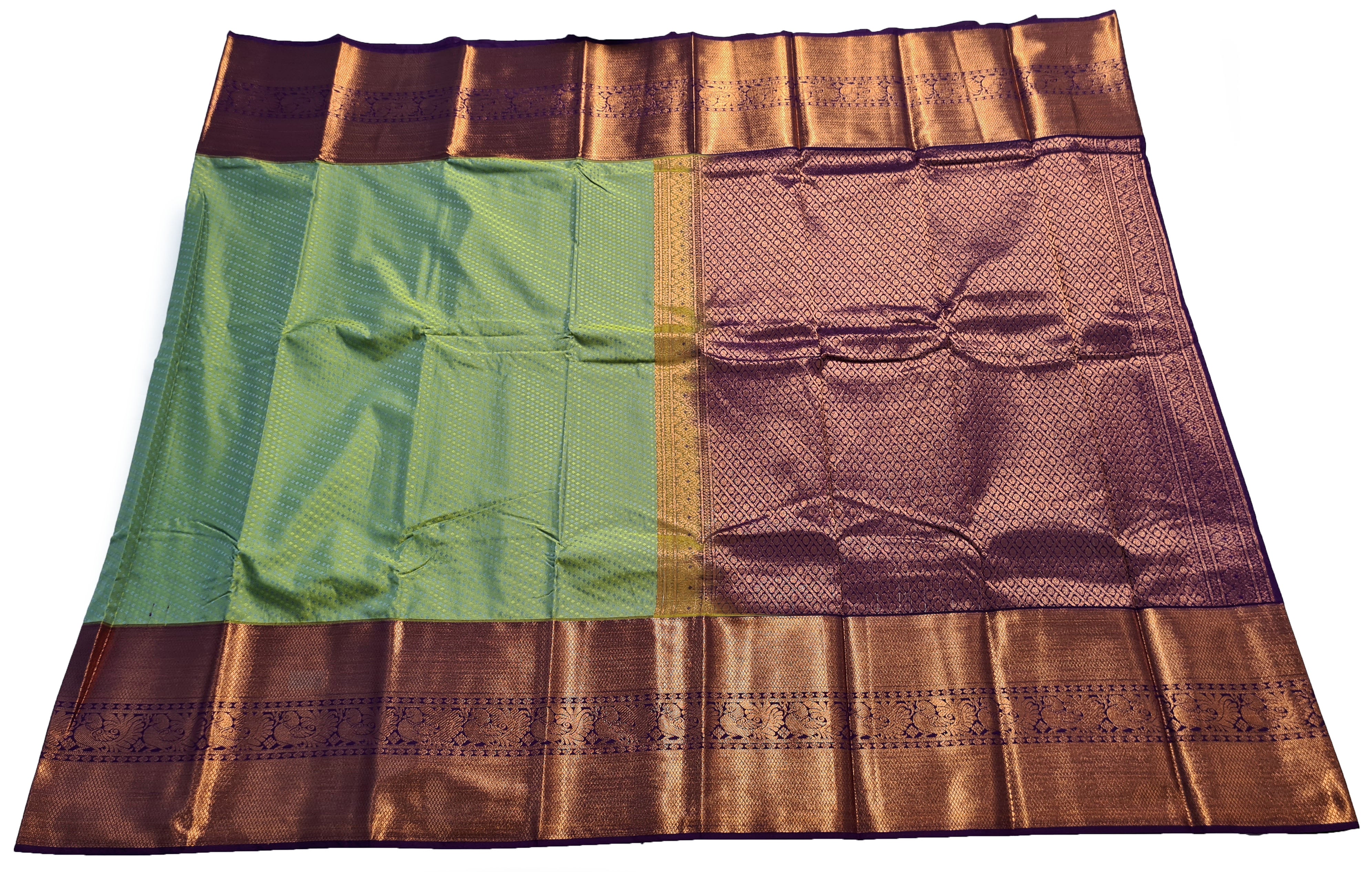 Kanchi Vegan Silk Saree With Contrast Blouse and Rich Jari Pallu
