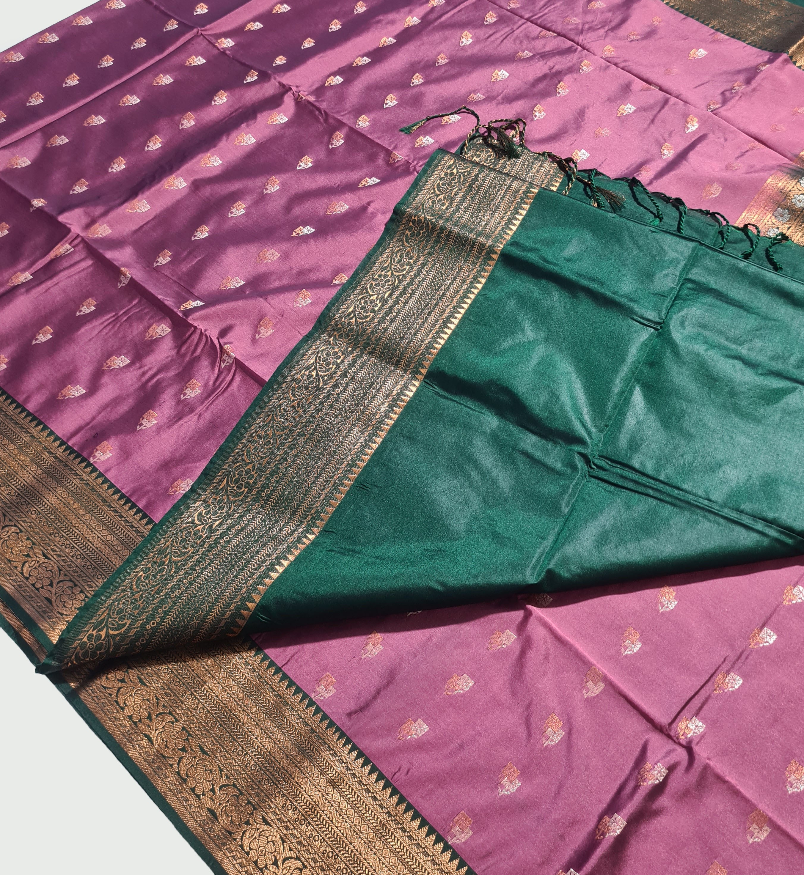 Kanchi Vegan Silk Saree With Contrast Blouse and Rich Jari Pallu