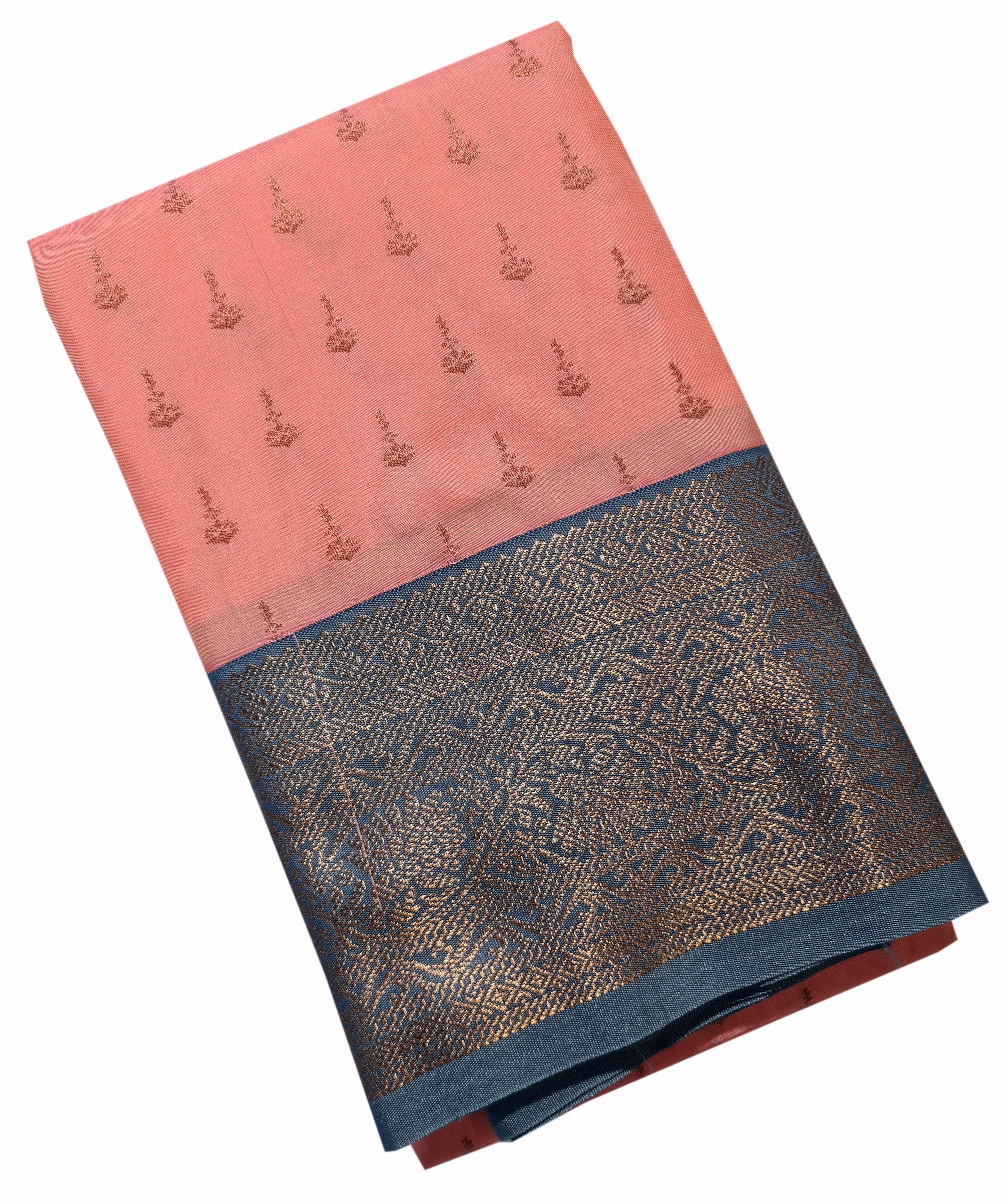 Kanchi Vegan Silk Saree With Contrast Blouse and Rich Jari Pallu