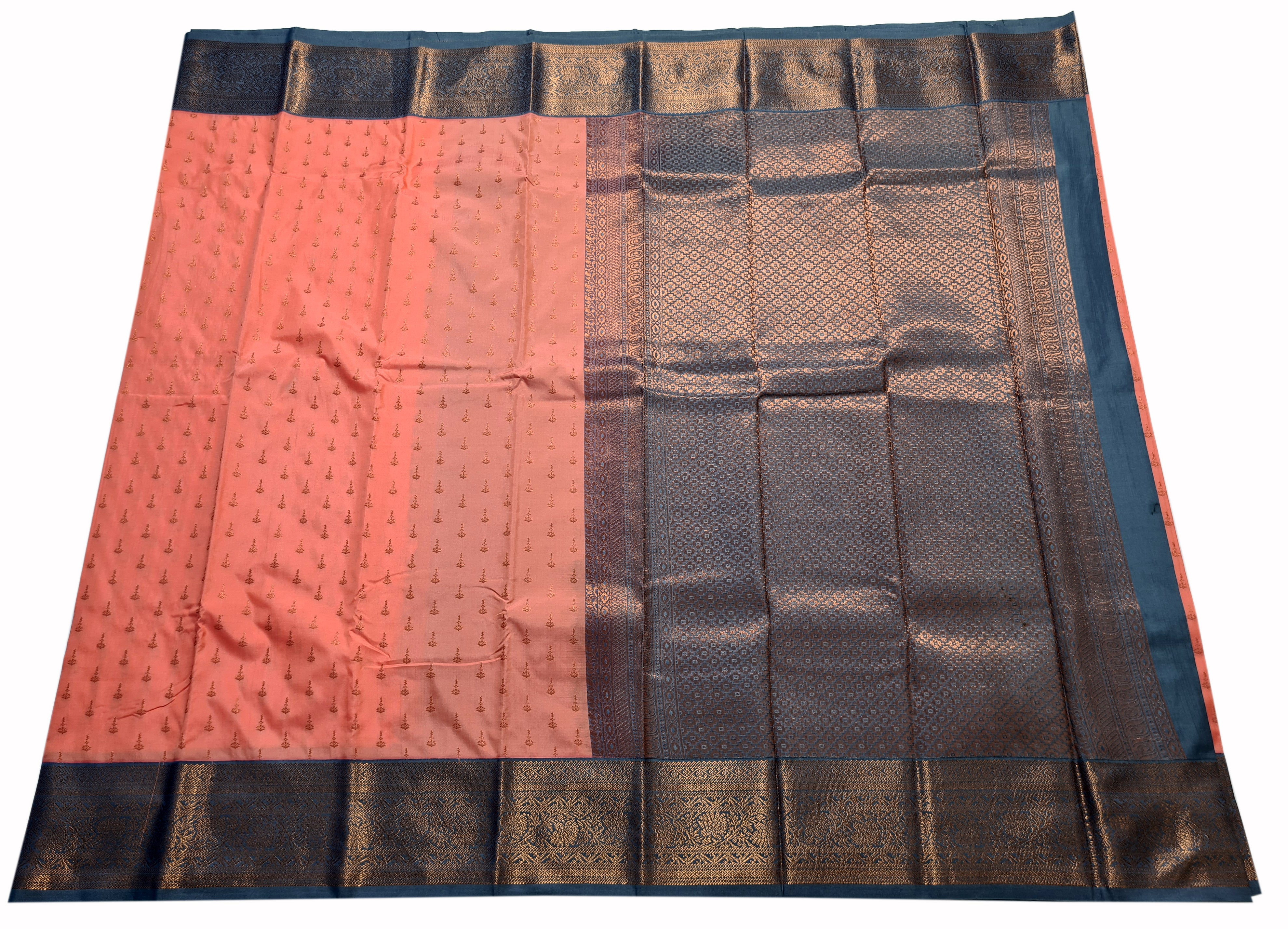 Kanchi Vegan Silk Saree With Contrast Blouse and Rich Jari Pallu