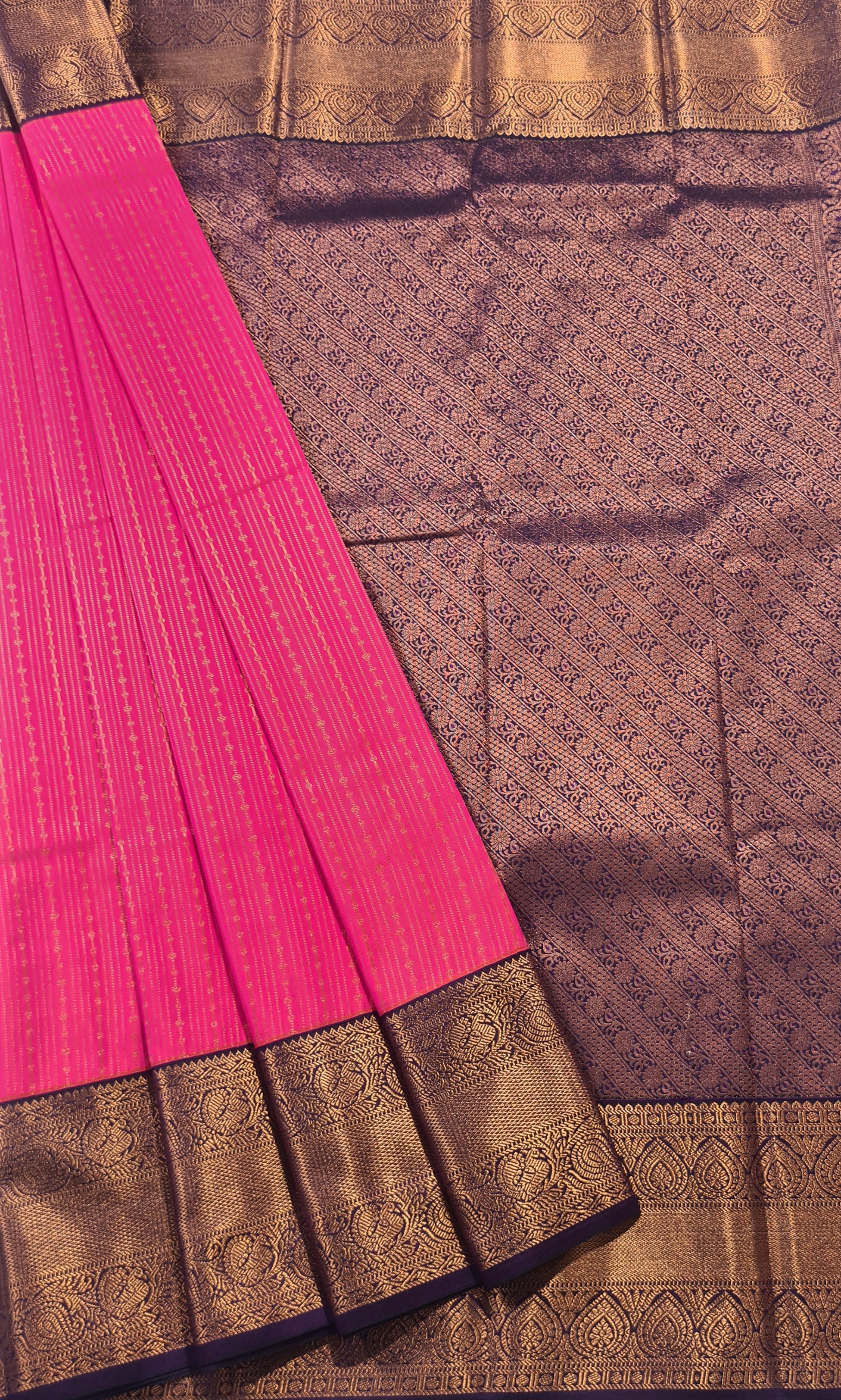 Kanchi Vegan Silk Saree With Contrast Blouse and Rich Jari Pallu