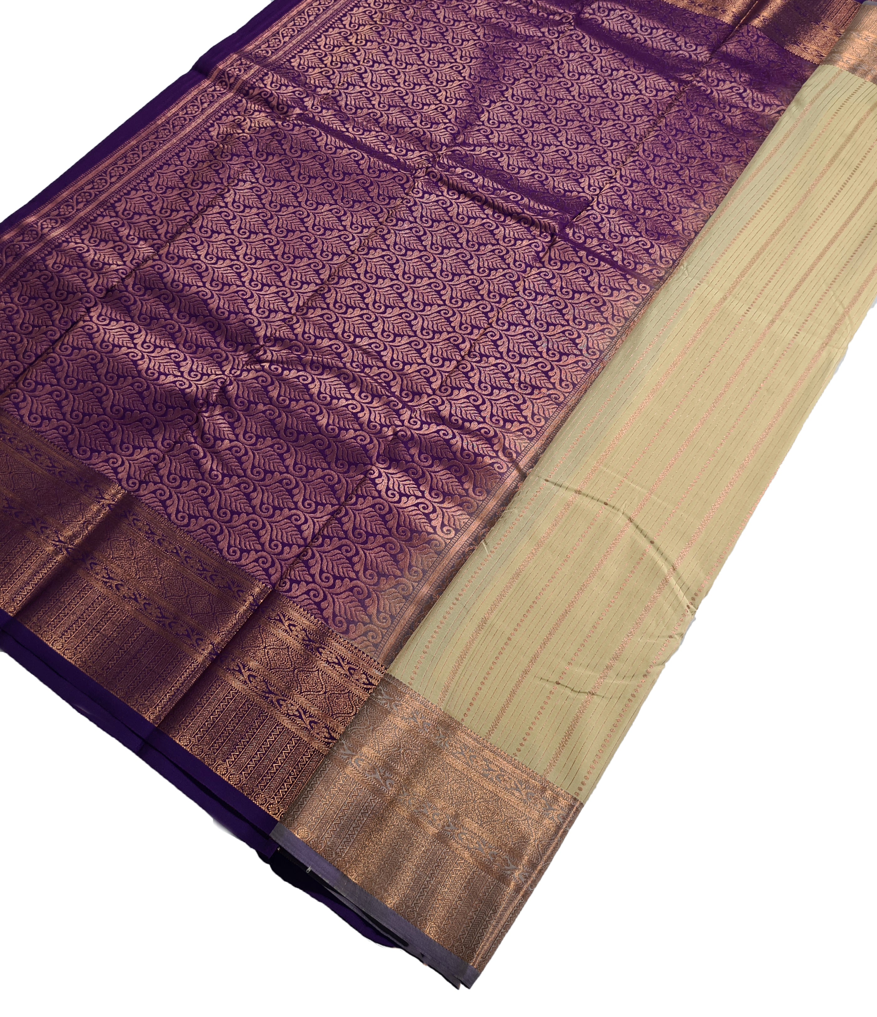 Kanchi Vegan Silk Saree With Contrast Blouse and Rich Jari Pallu