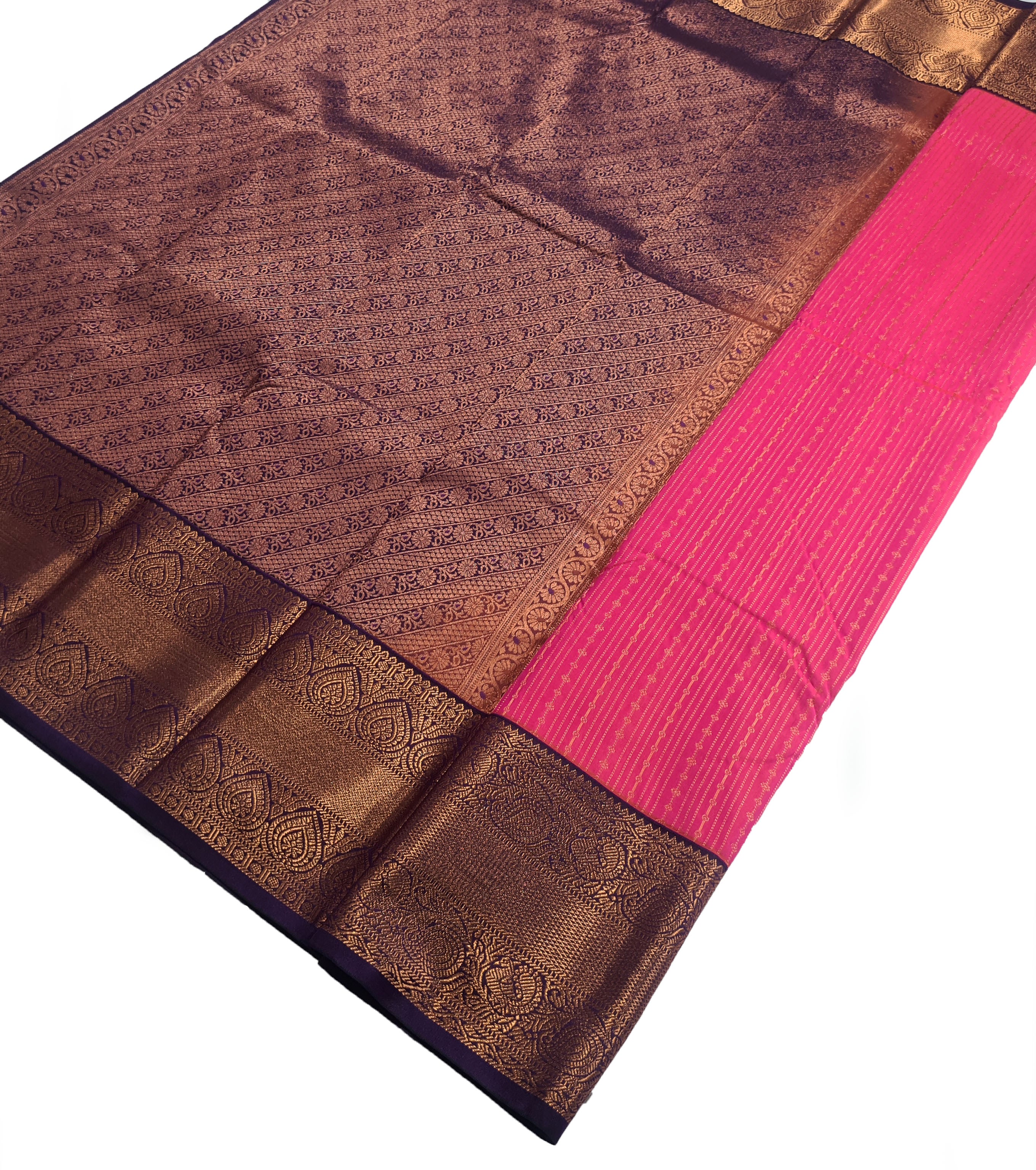 Kanchi Vegan Silk Saree With Contrast Blouse and Rich Jari Pallu