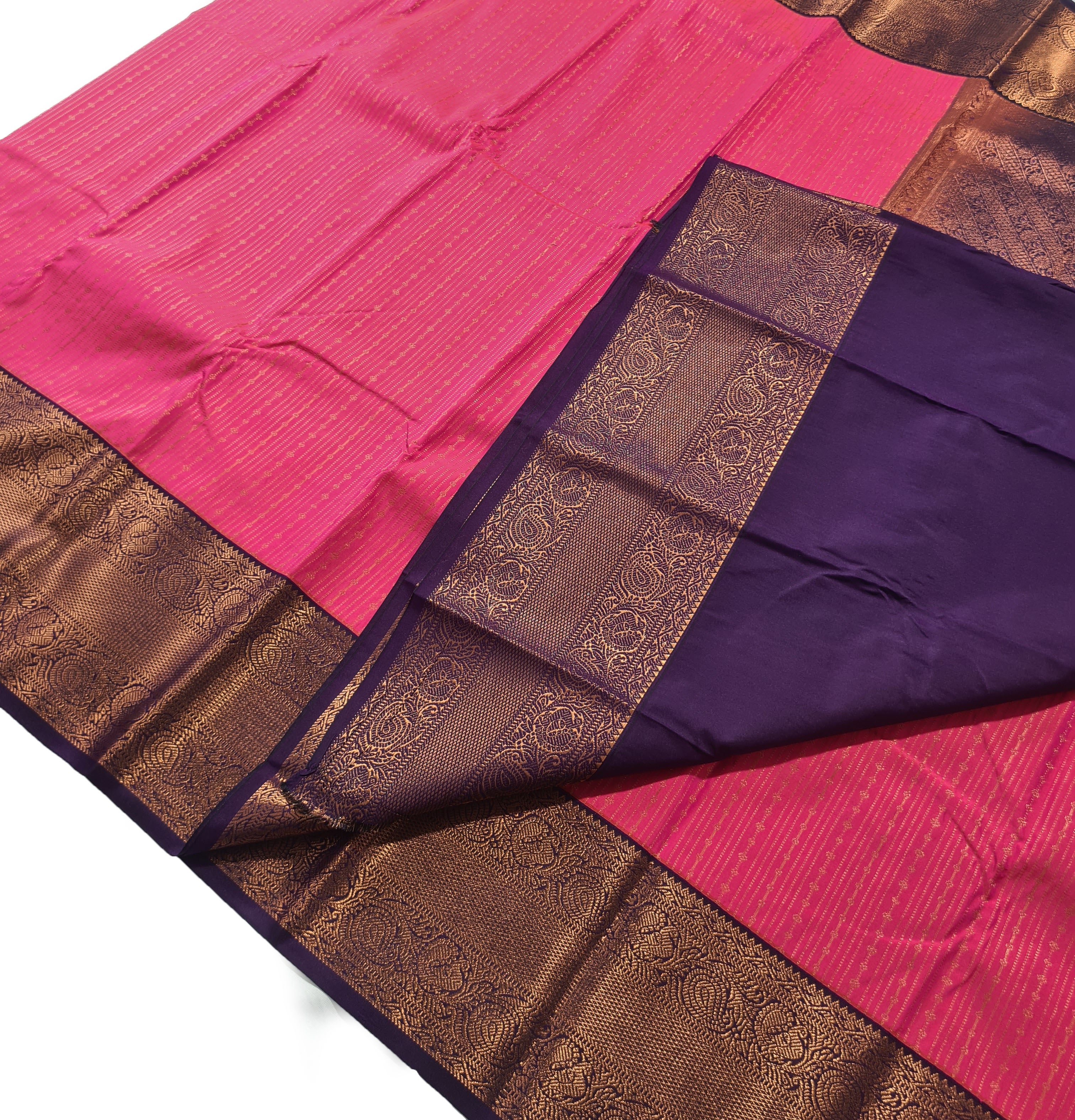 Kanchi Vegan Silk Saree With Contrast Blouse and Rich Jari Pallu