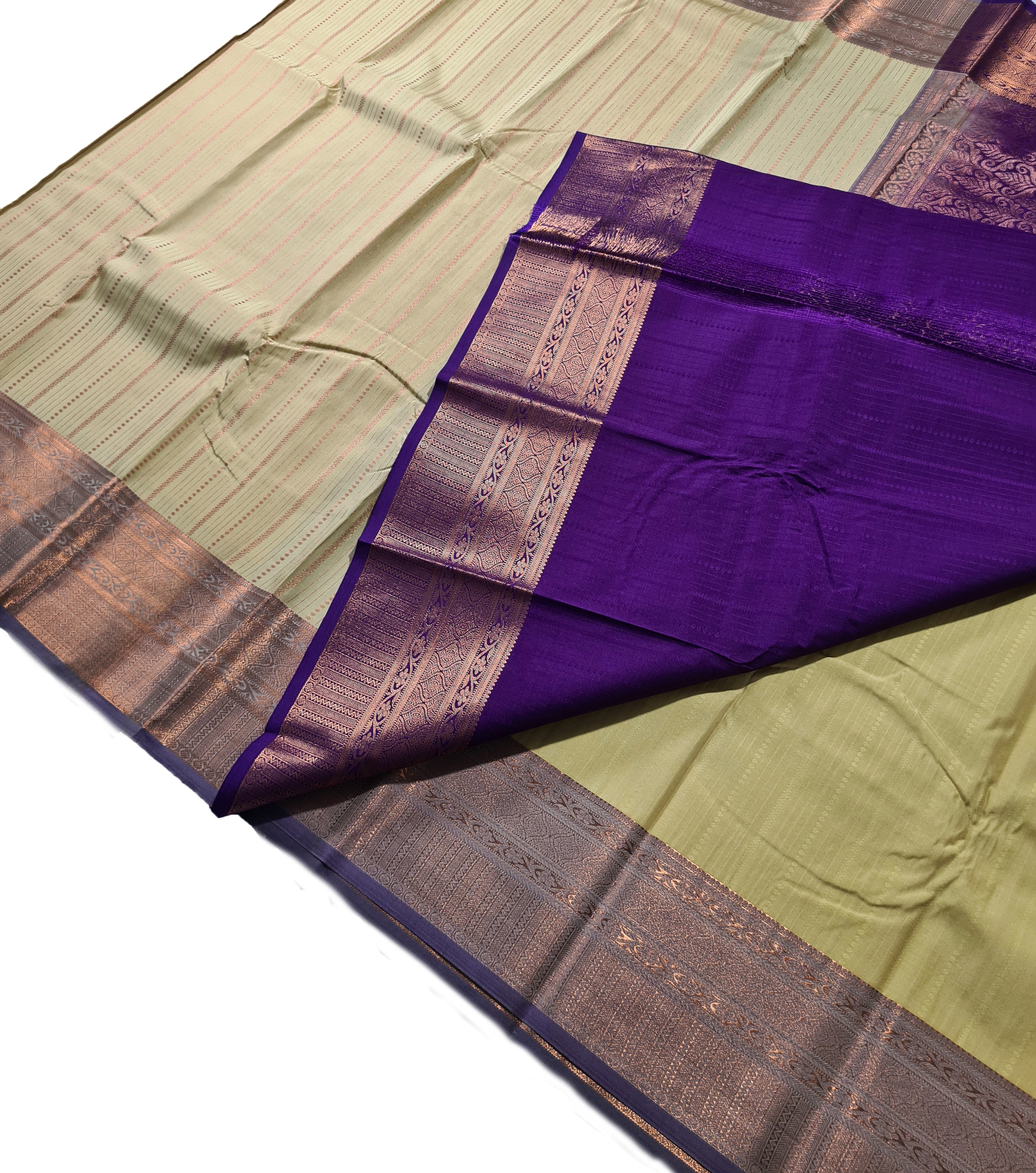 Kanchi Vegan Silk Saree With Contrast Blouse and Rich Jari Pallu