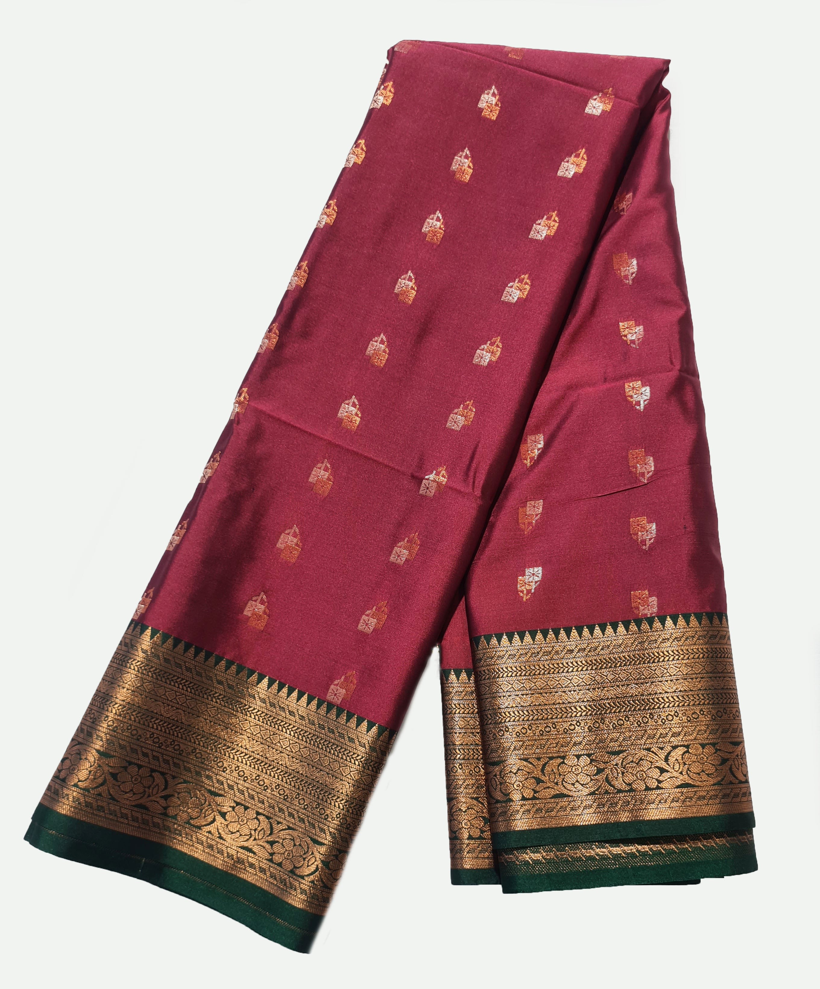 Kanchi Vegan Silk Saree With Contrast Blouse and Rich Jari Pallu