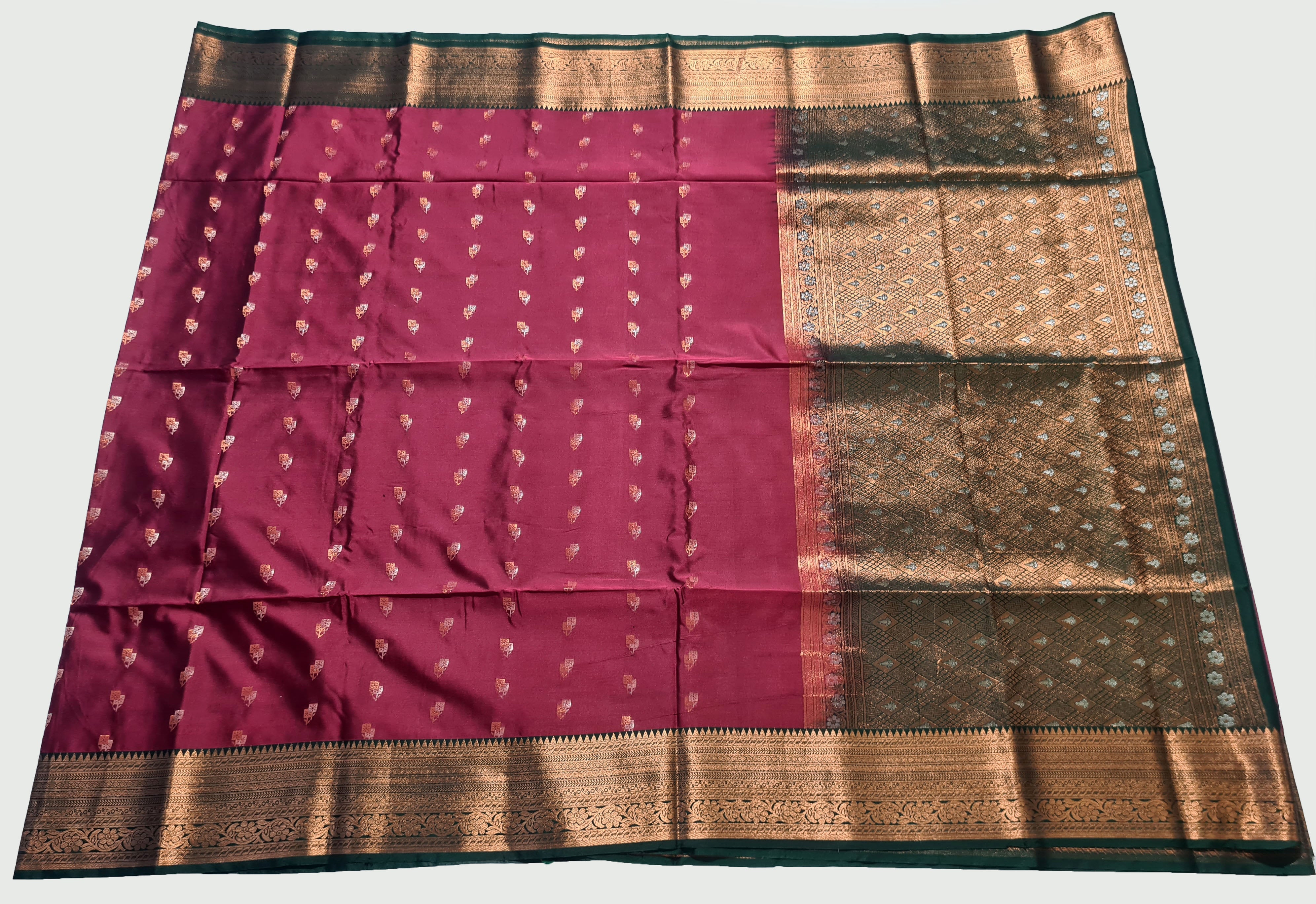 Kanchi Vegan Silk Saree With Contrast Blouse and Rich Jari Pallu