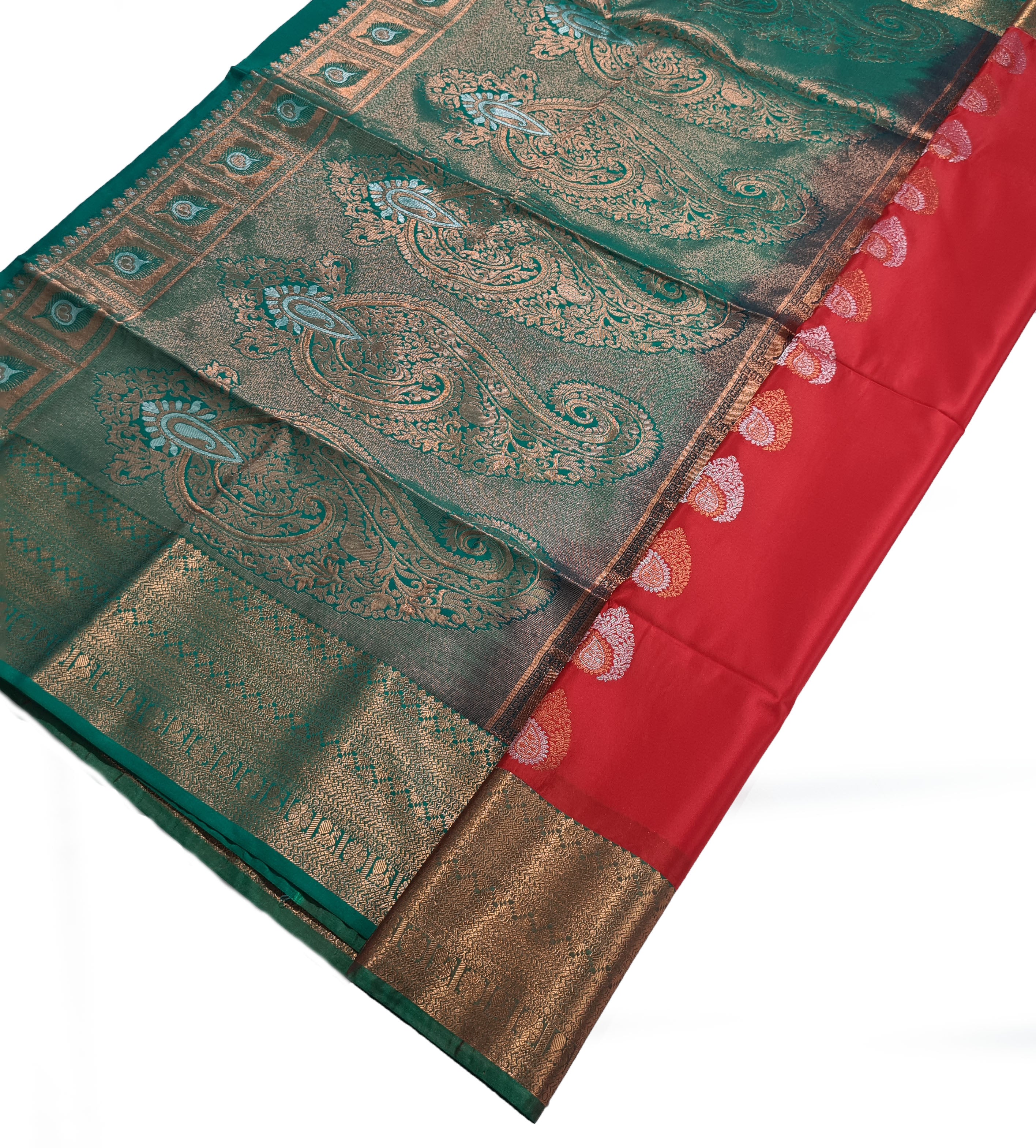 Kanchi Vegan Silk Saree With Contrast Blouse and Rich Jari Pallu