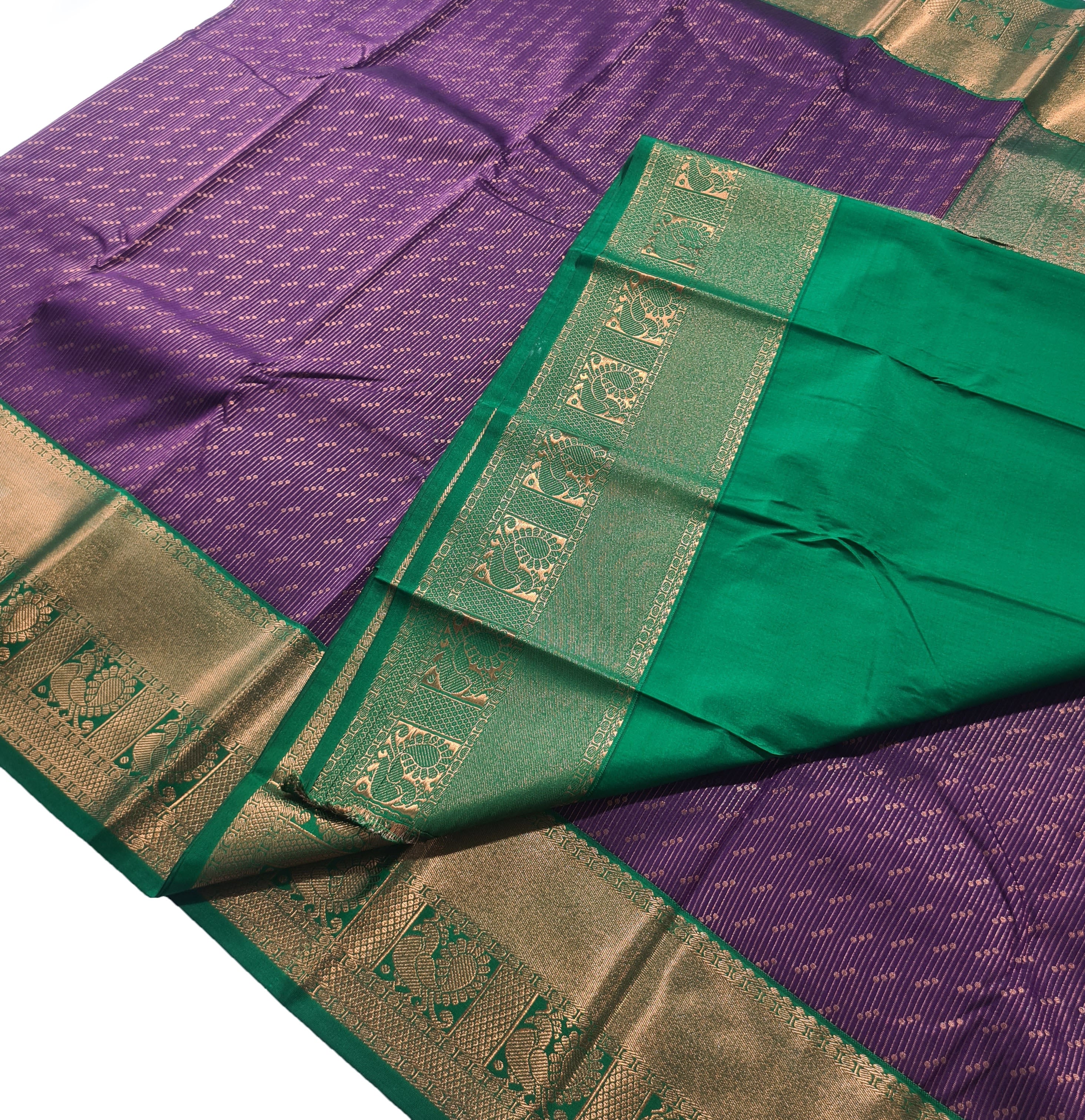 Kanchi Vegan Silk Saree With Contrast Blouse and Rich Jari Pallu