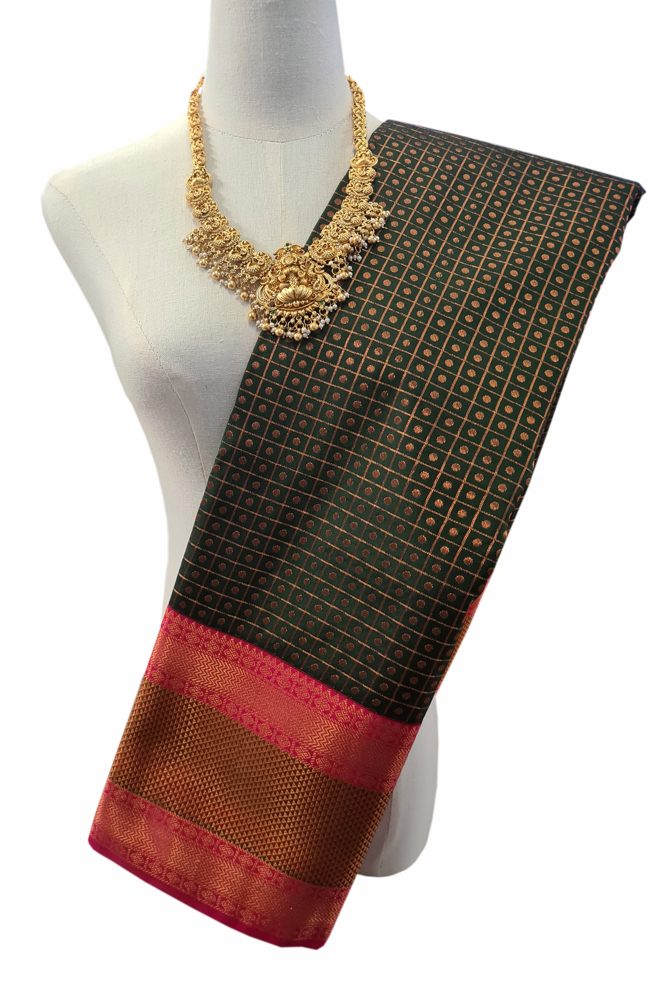 Kanchi Vegan Silk Saree With Contrast Blouse and Rich Jari Pallu