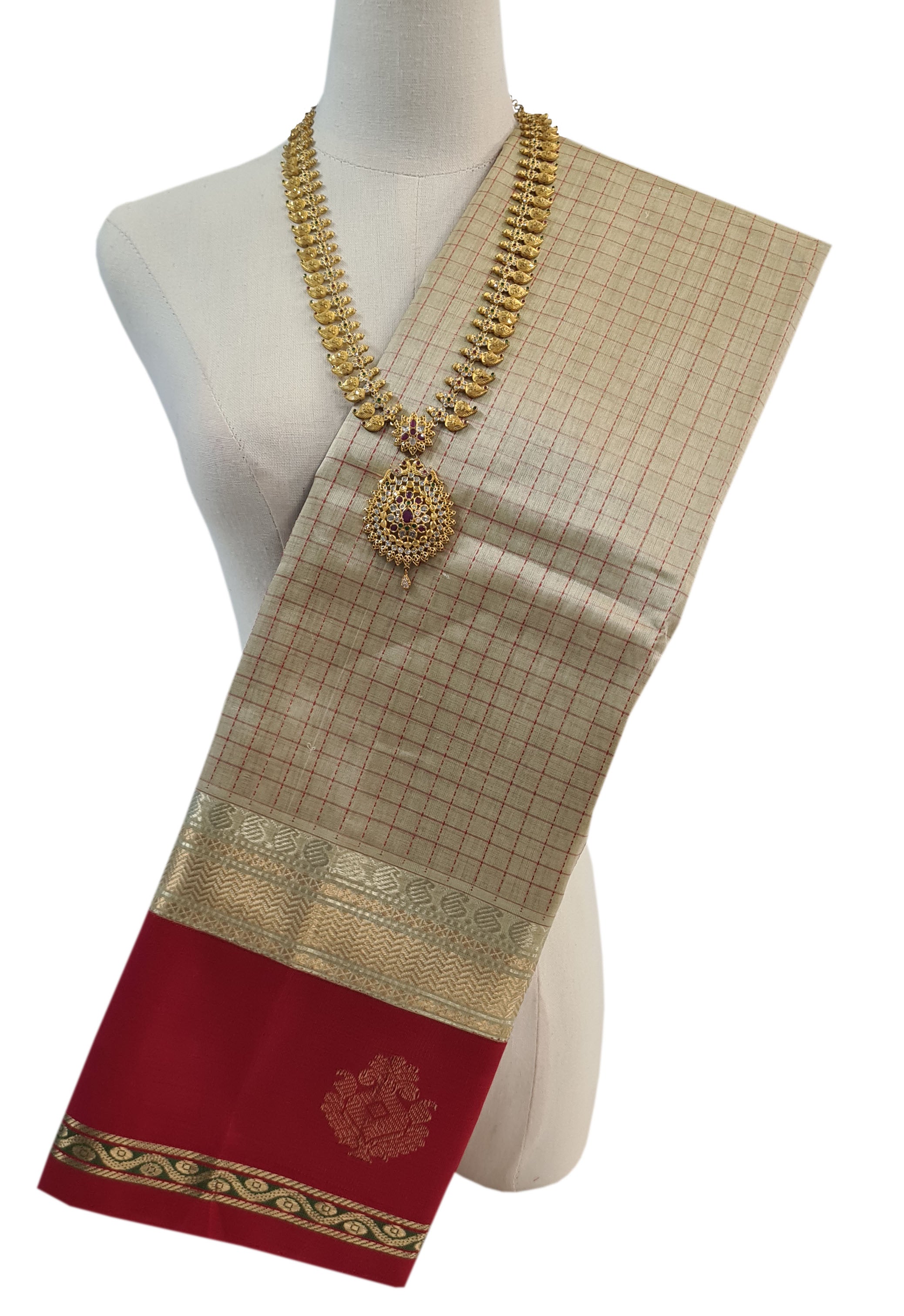 Kanchipuram Korvai Side Butta Checked pure silk cotton Sarees