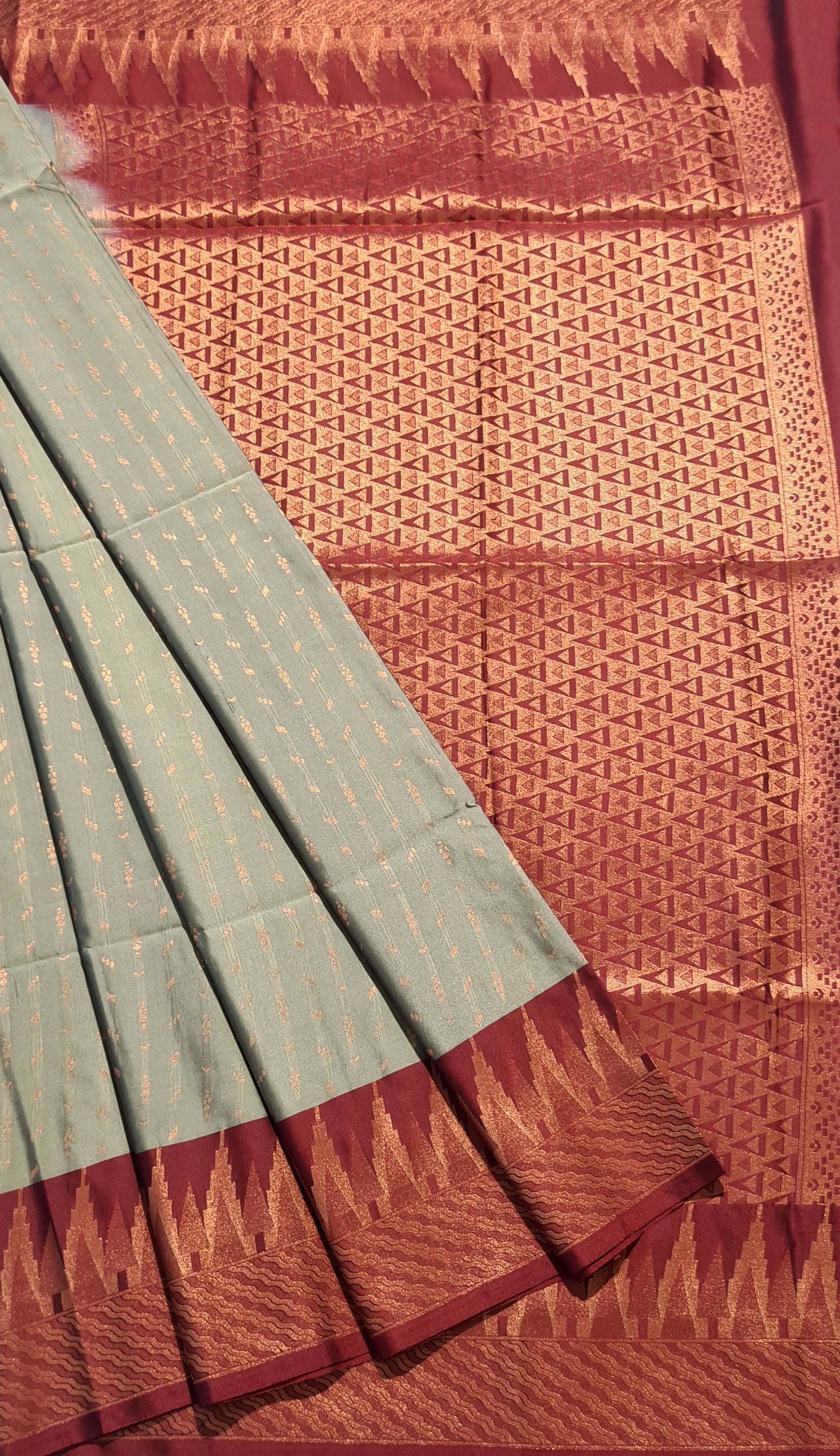 Kanchi Vegan Silk Saree With Contrast Blouse and Rich Jari Pallu