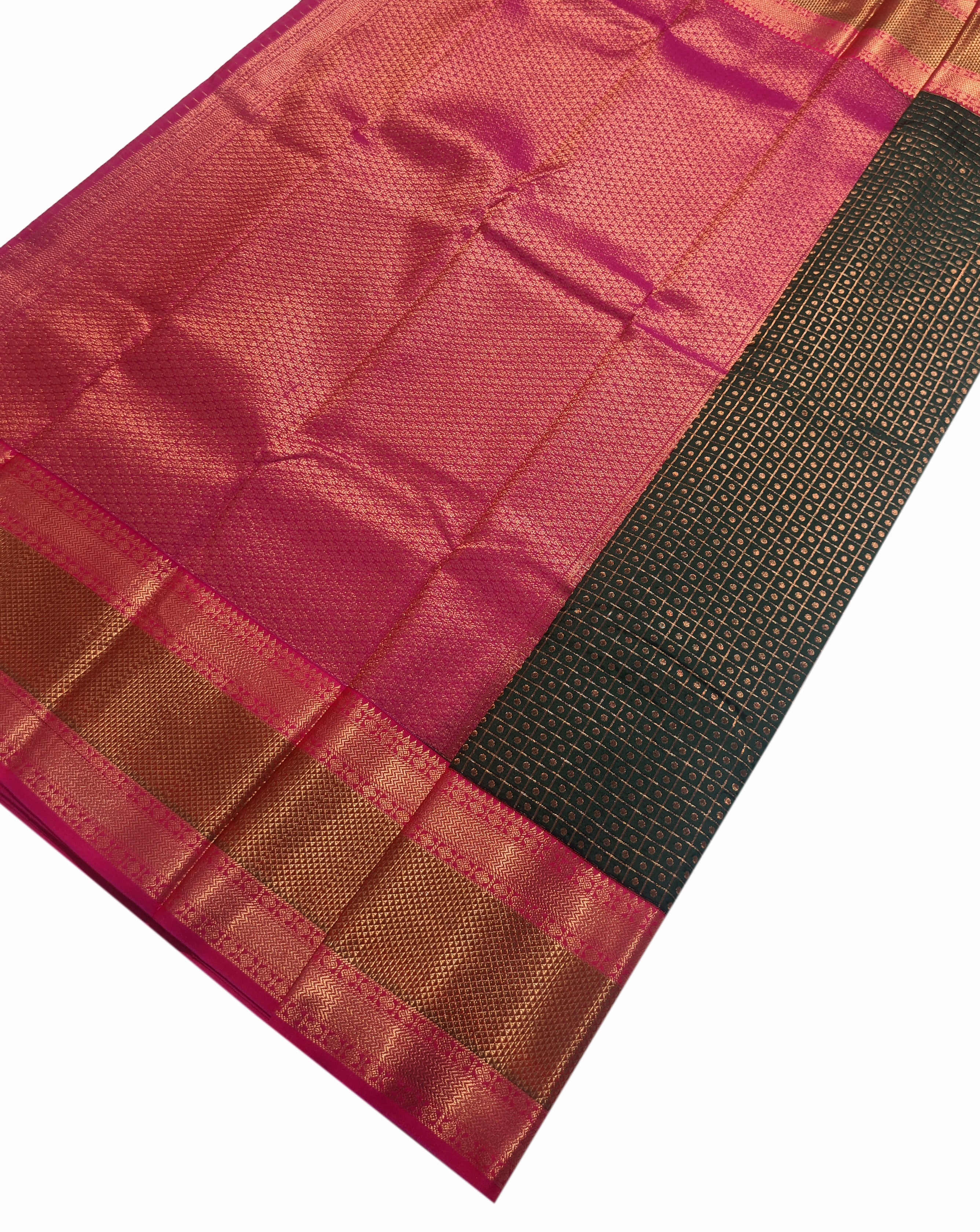 Kanchi Vegan Silk Saree With Contrast Blouse and Rich Jari Pallu