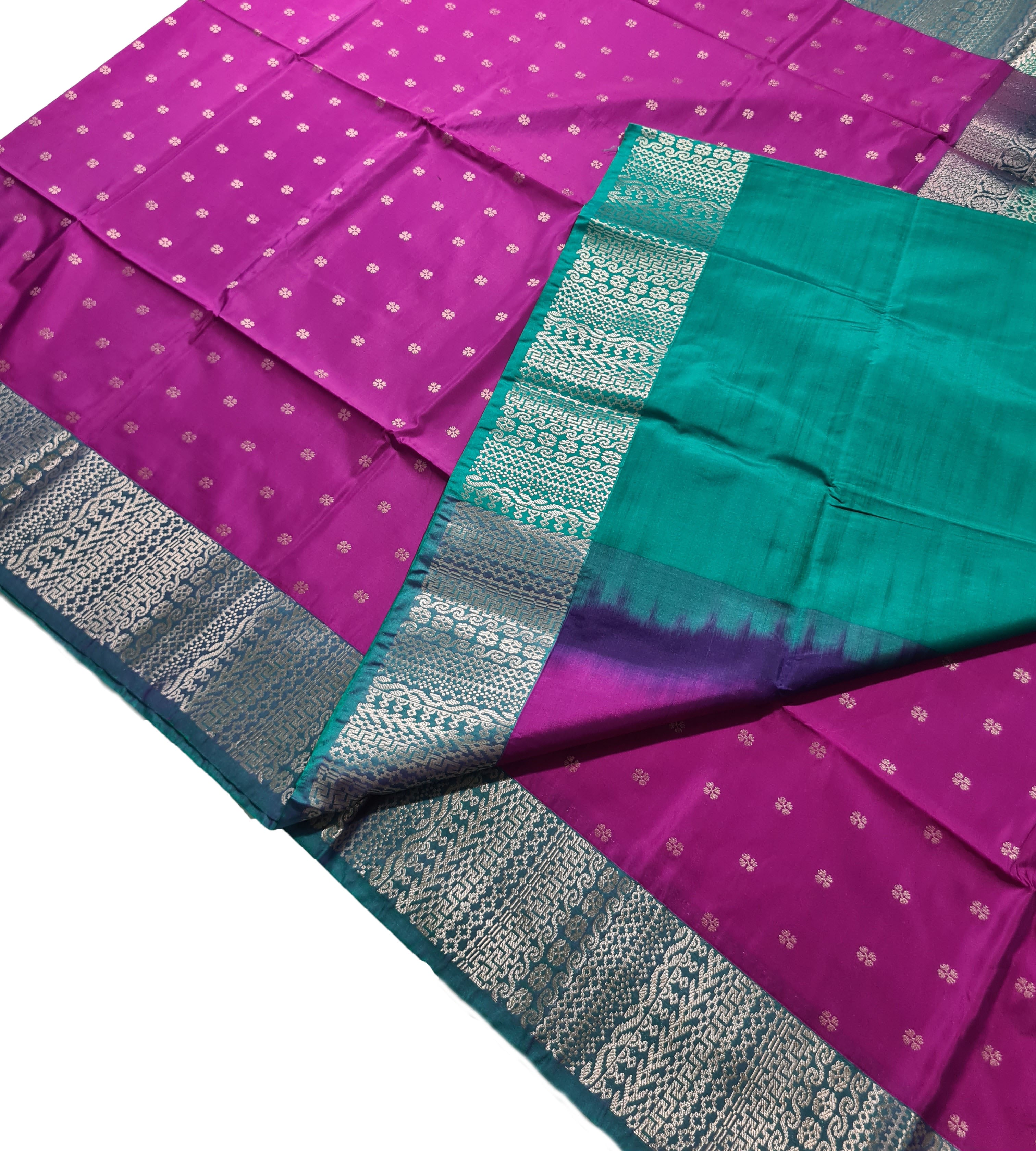 Kanchi Vegan Silk Saree With Contrast Blouse and Rich Jari Pallu