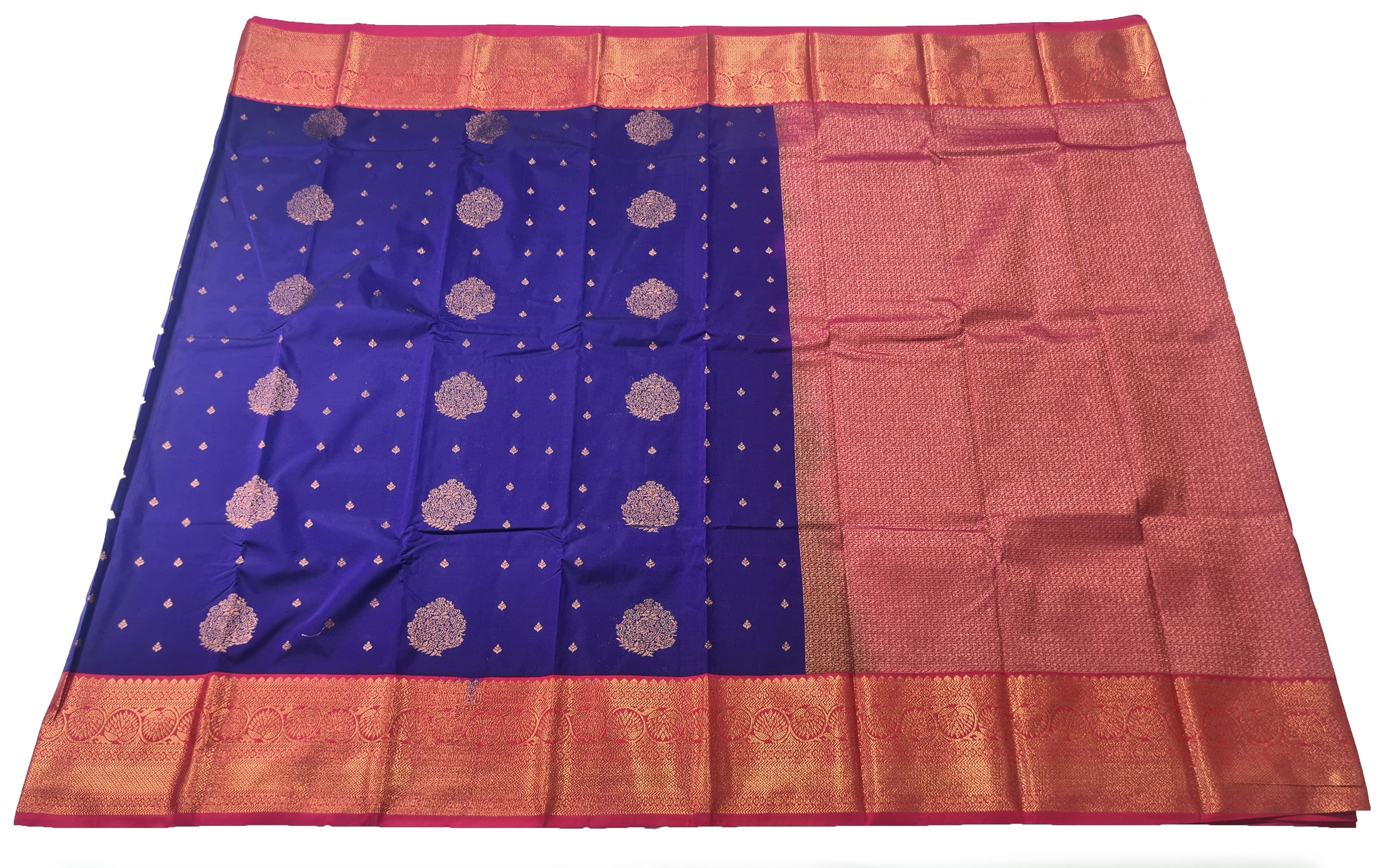 Kanchi Vegan Silk Saree With Contrast Blouse and Rich Jari Pallu