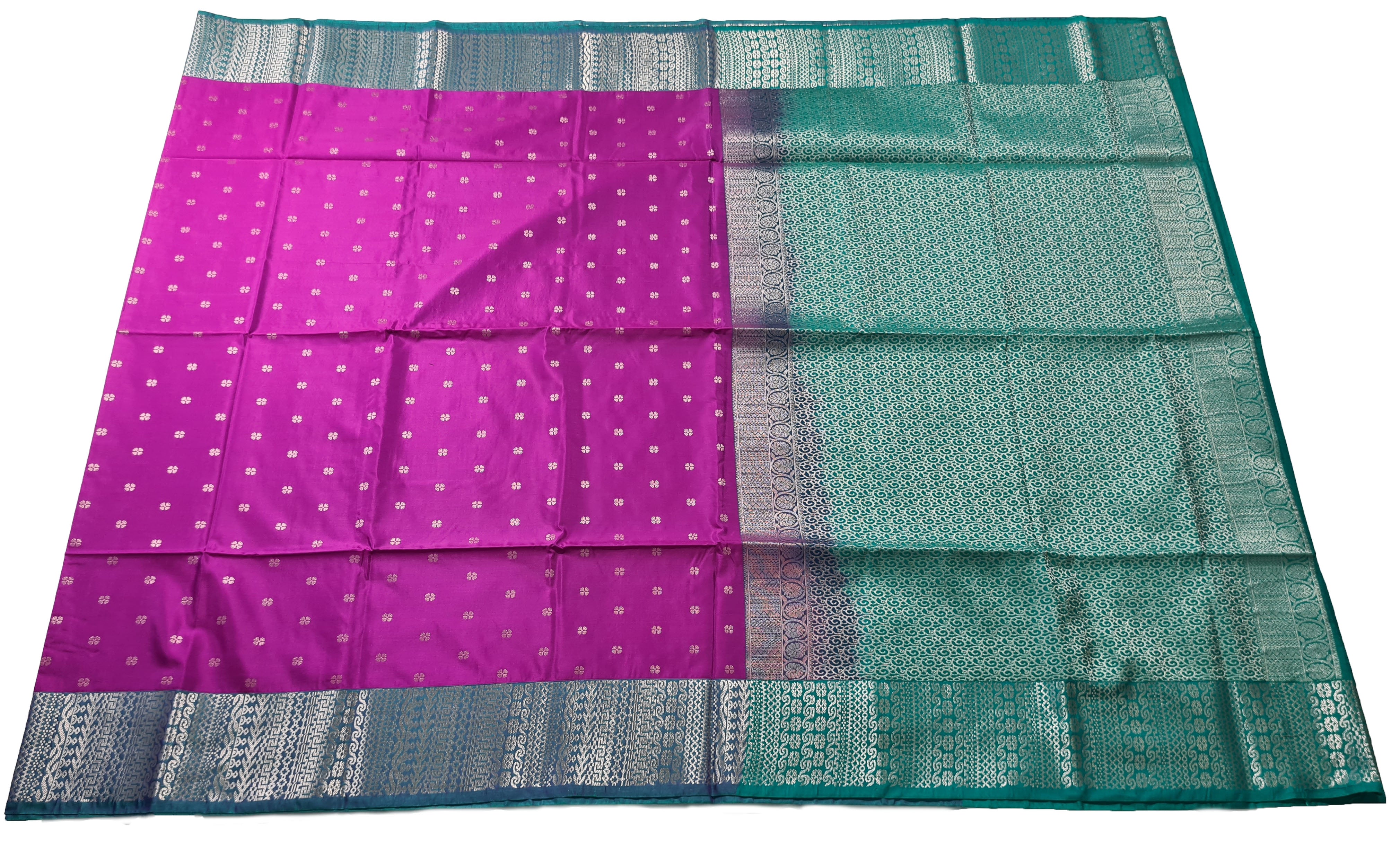 Kanchi Vegan Silk Saree With Contrast Blouse and Rich Jari Pallu