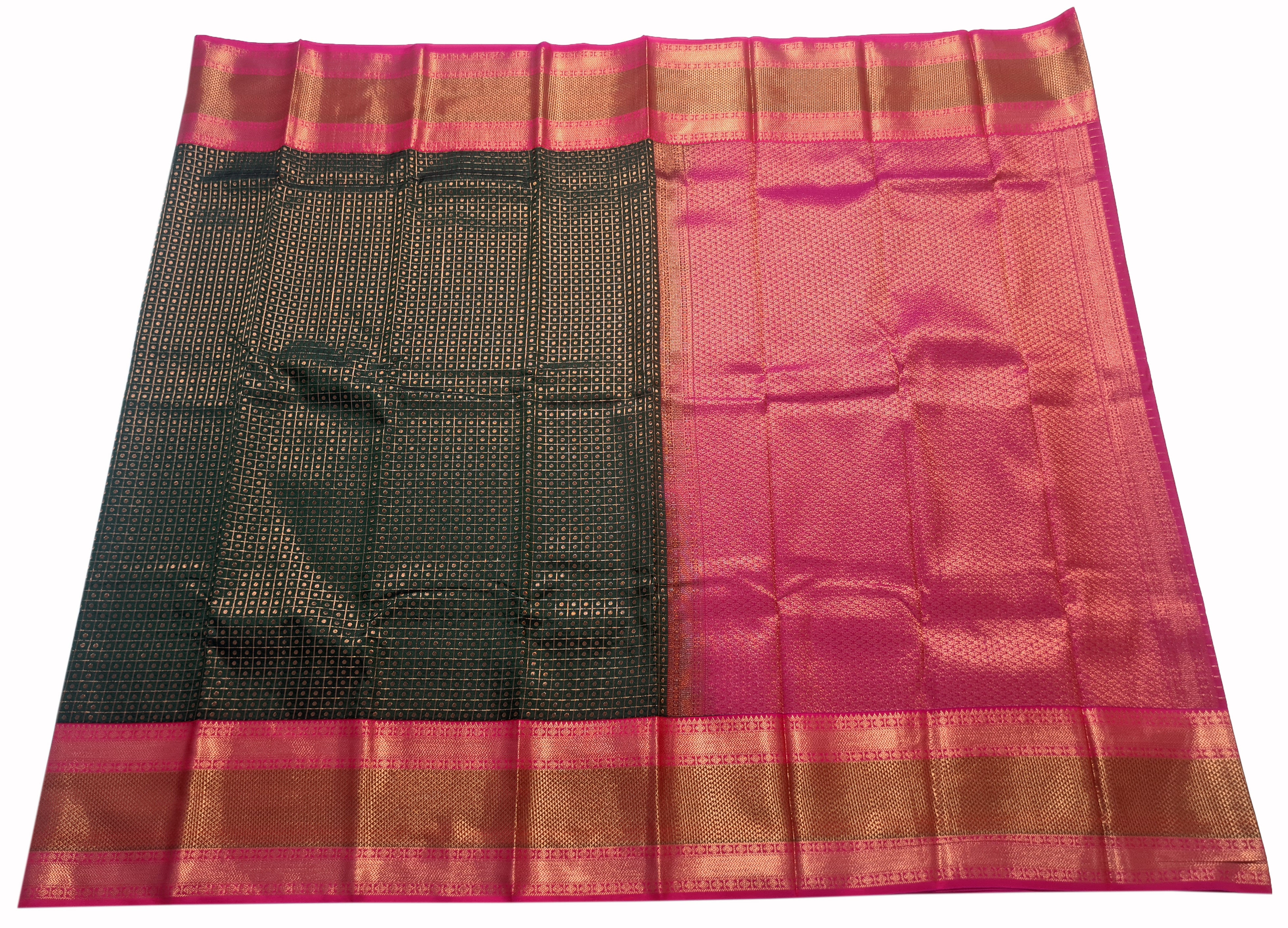Kanchi Vegan Silk Saree With Contrast Blouse and Rich Jari Pallu