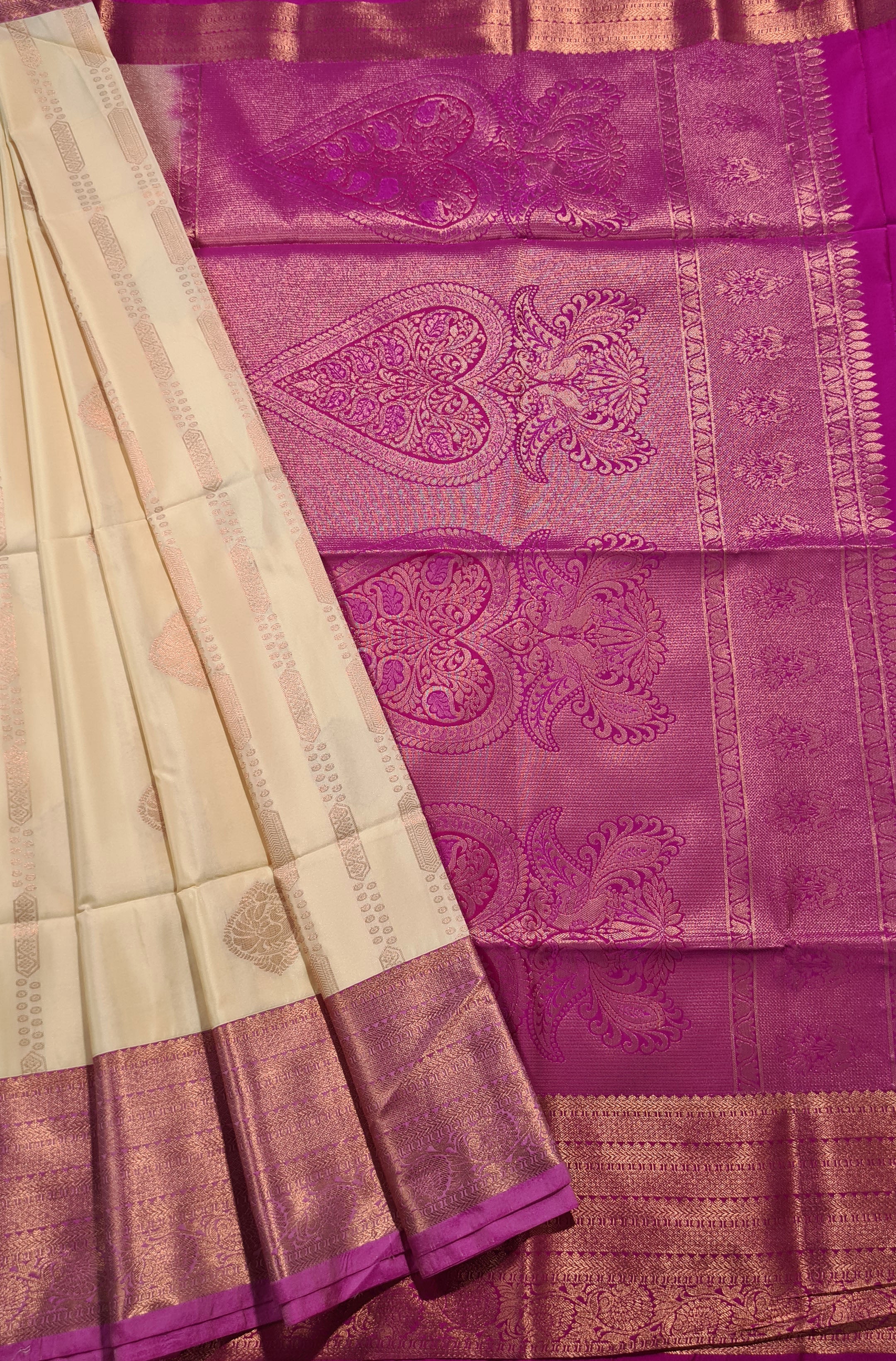 Kanchi Vegan Silk Saree With Contrast Blouse and Rich Jari Pallu