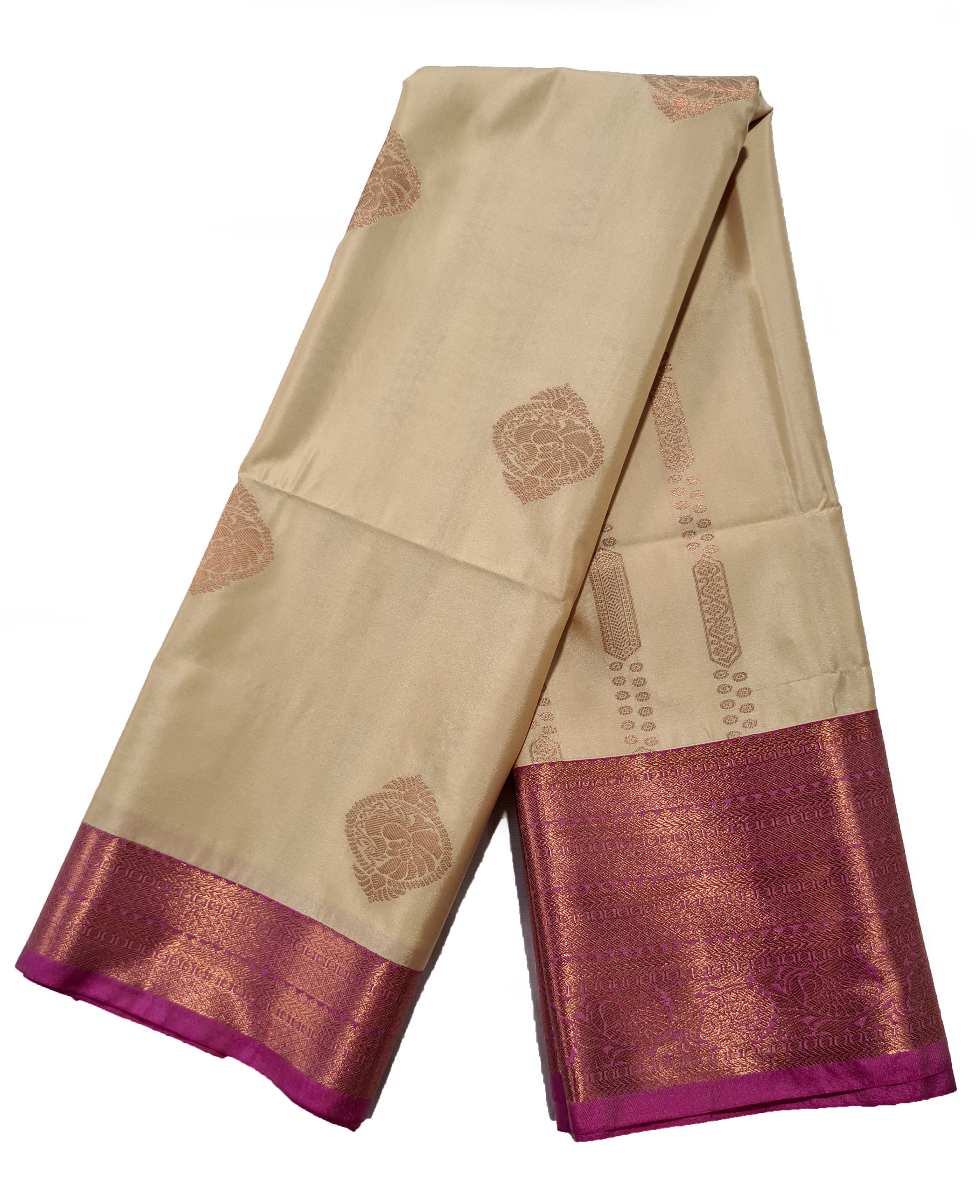 Kanchi Vegan Silk Saree With Contrast Blouse and Rich Jari Pallu