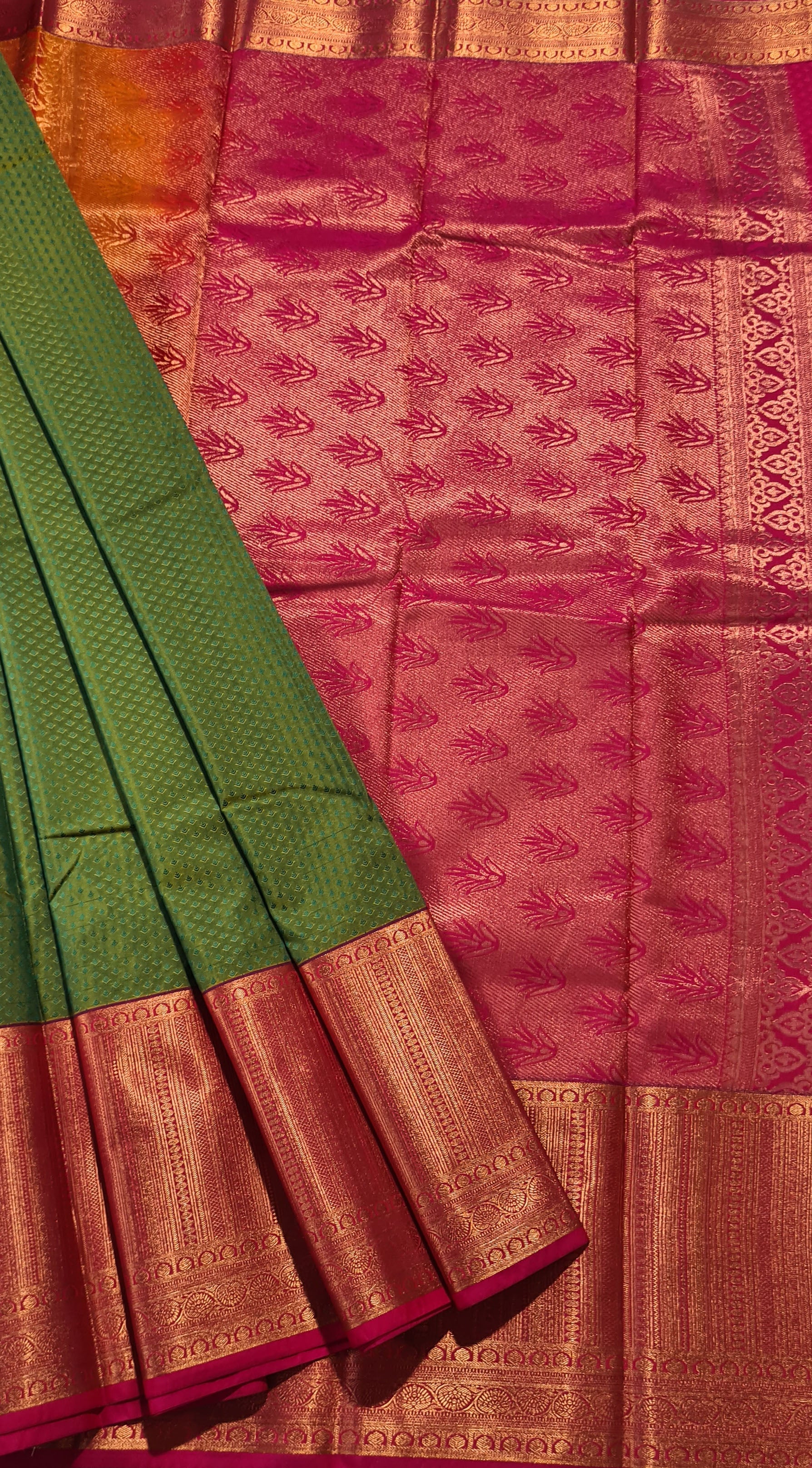 Kanchi Vegan Silk Saree With Contrast Blouse and Rich Jari Pallu