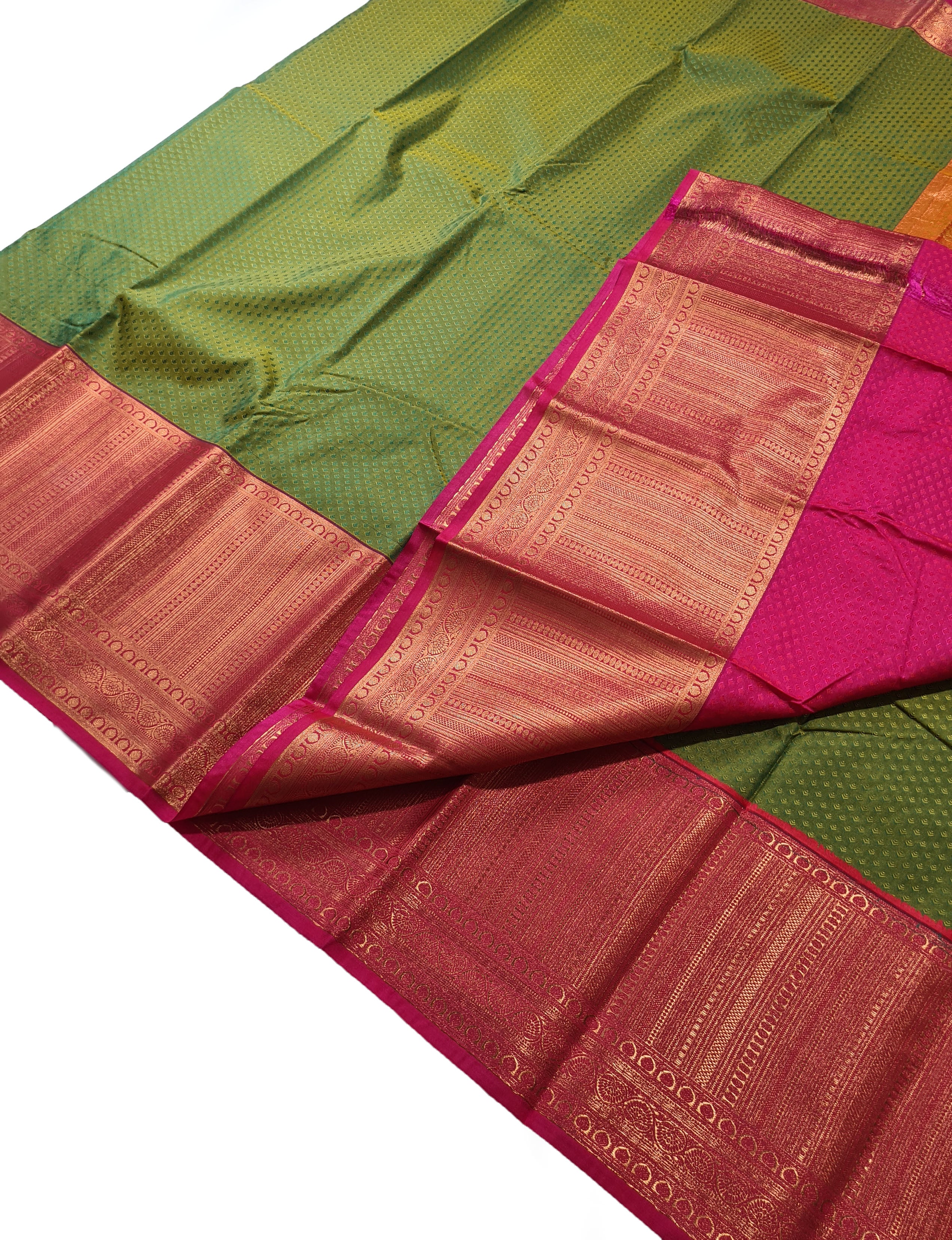 Kanchi Vegan Silk Saree With Contrast Blouse and Rich Jari Pallu