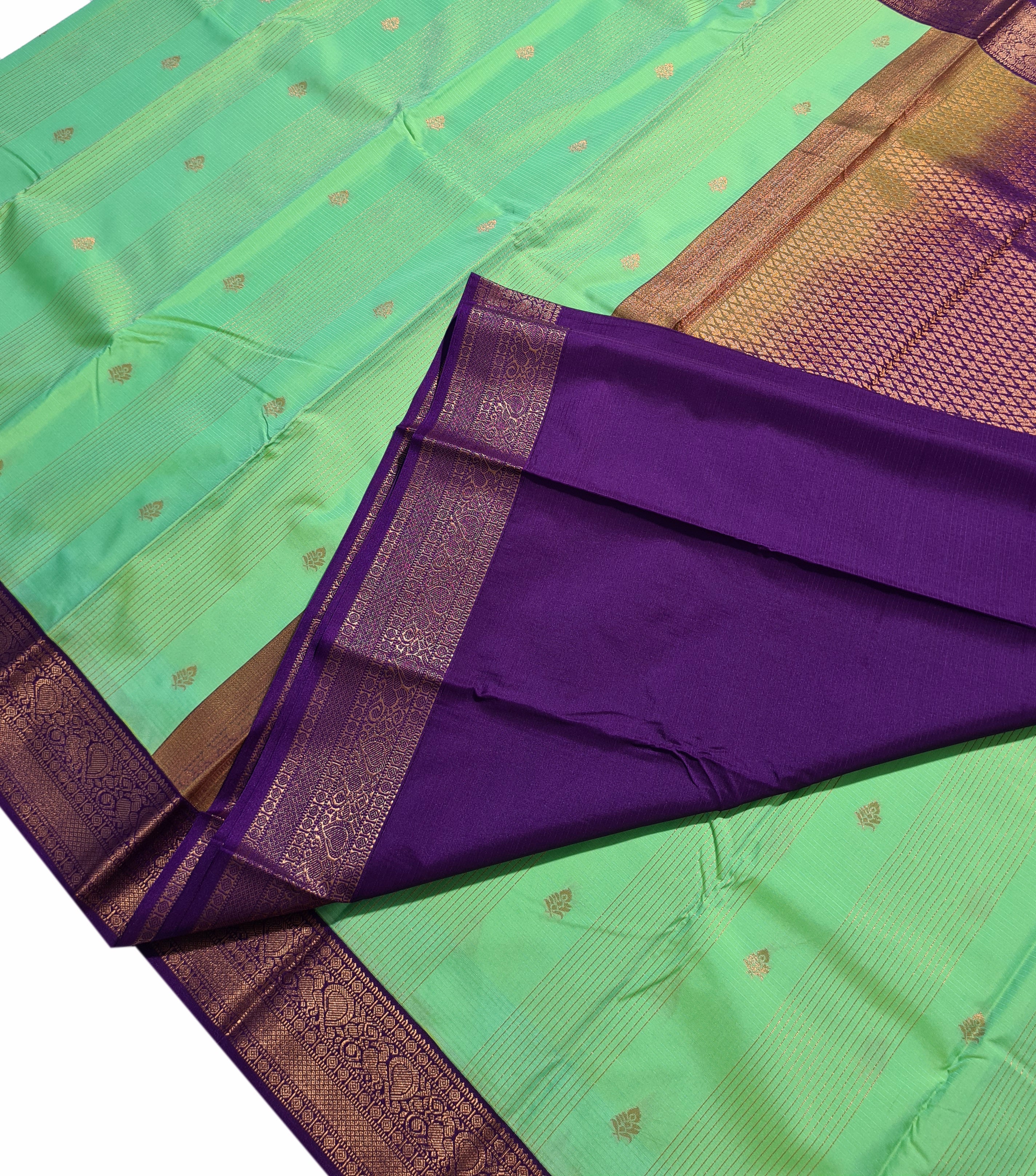 Kanchi Vegan Silk Saree With Contrast Blouse and Rich Jari Pallu