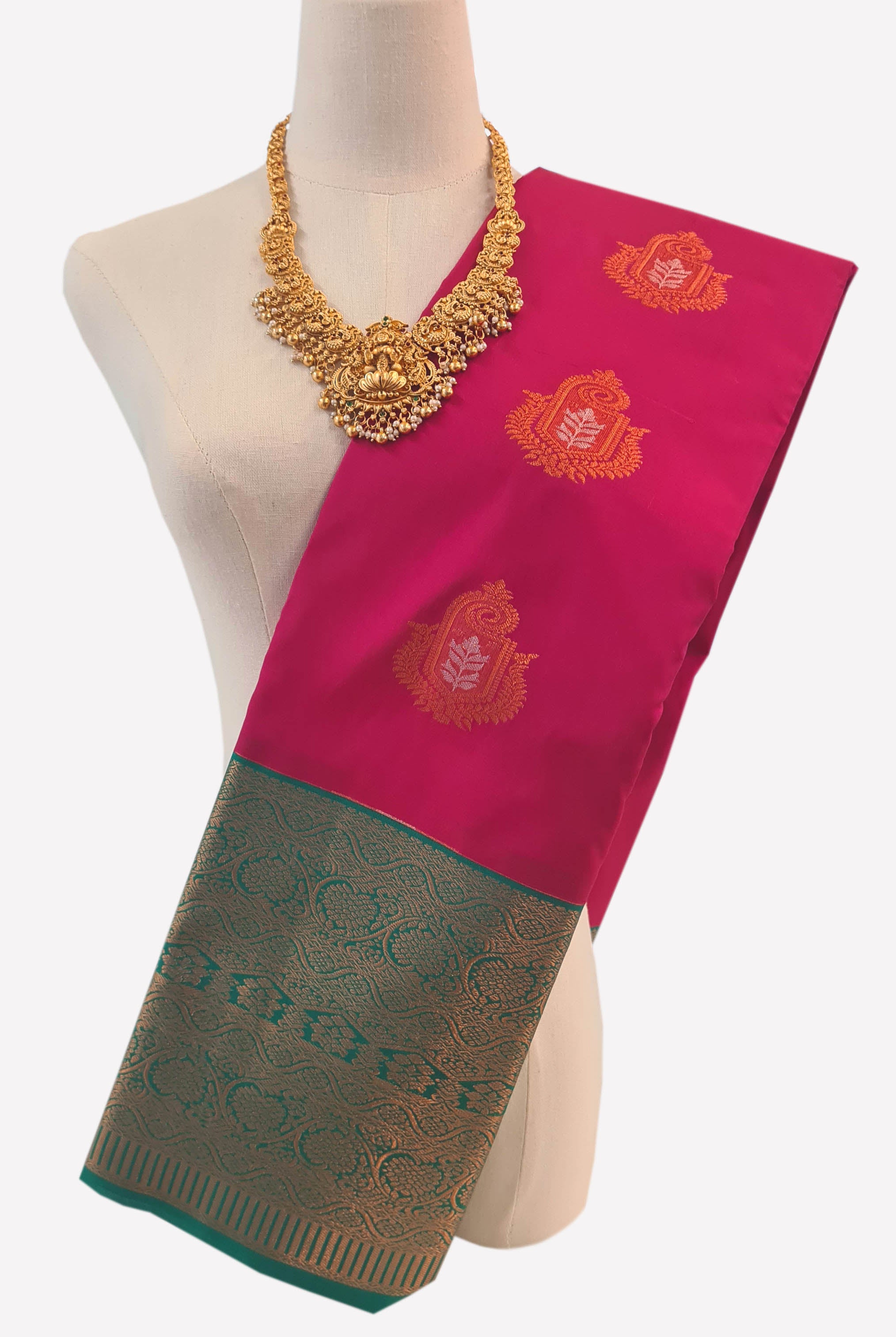 Kanchi Vegan Silk Saree With Contrast Blouse and Rich Jari Pallu